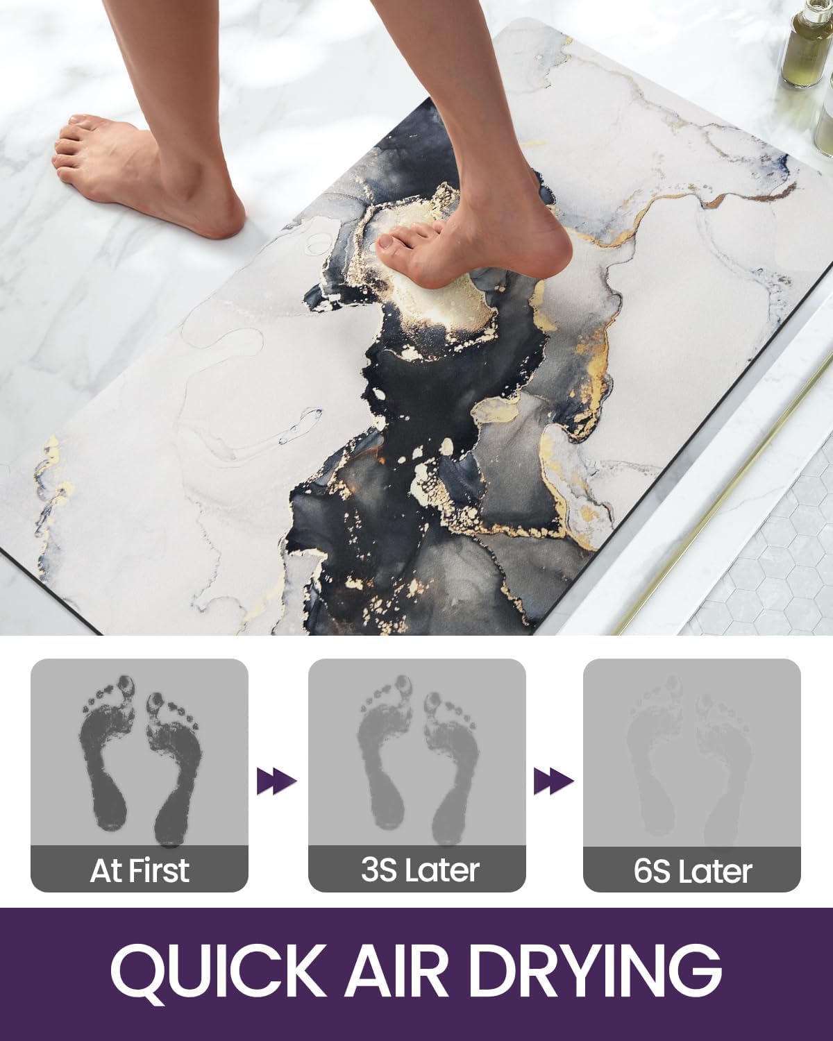 DEXI Alfombra de baño súper absorbente, ultrafina, de perfil bajo, antideslizante, de secado rápido, lavable para fregadero, ducha, inodoro, 17 x 32
