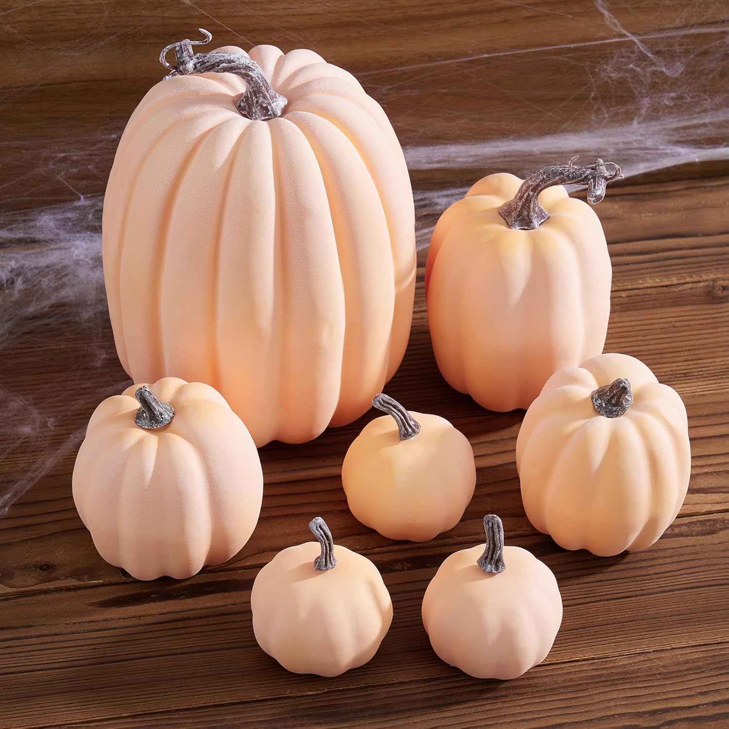 7 calabazas artificiales para decoración, calabazas de espuma sintética de calabaza surtidas para el hogar, otoño, Halloween, Acción de Gracias