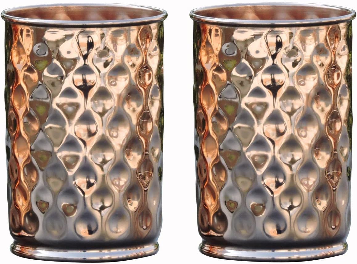 Hammered Pure Copper (99.74%) – Juego de 2 vasos de cobre para servir agua  Para beneficios para la salud del ayurveda (11.8 onzas líquidas de