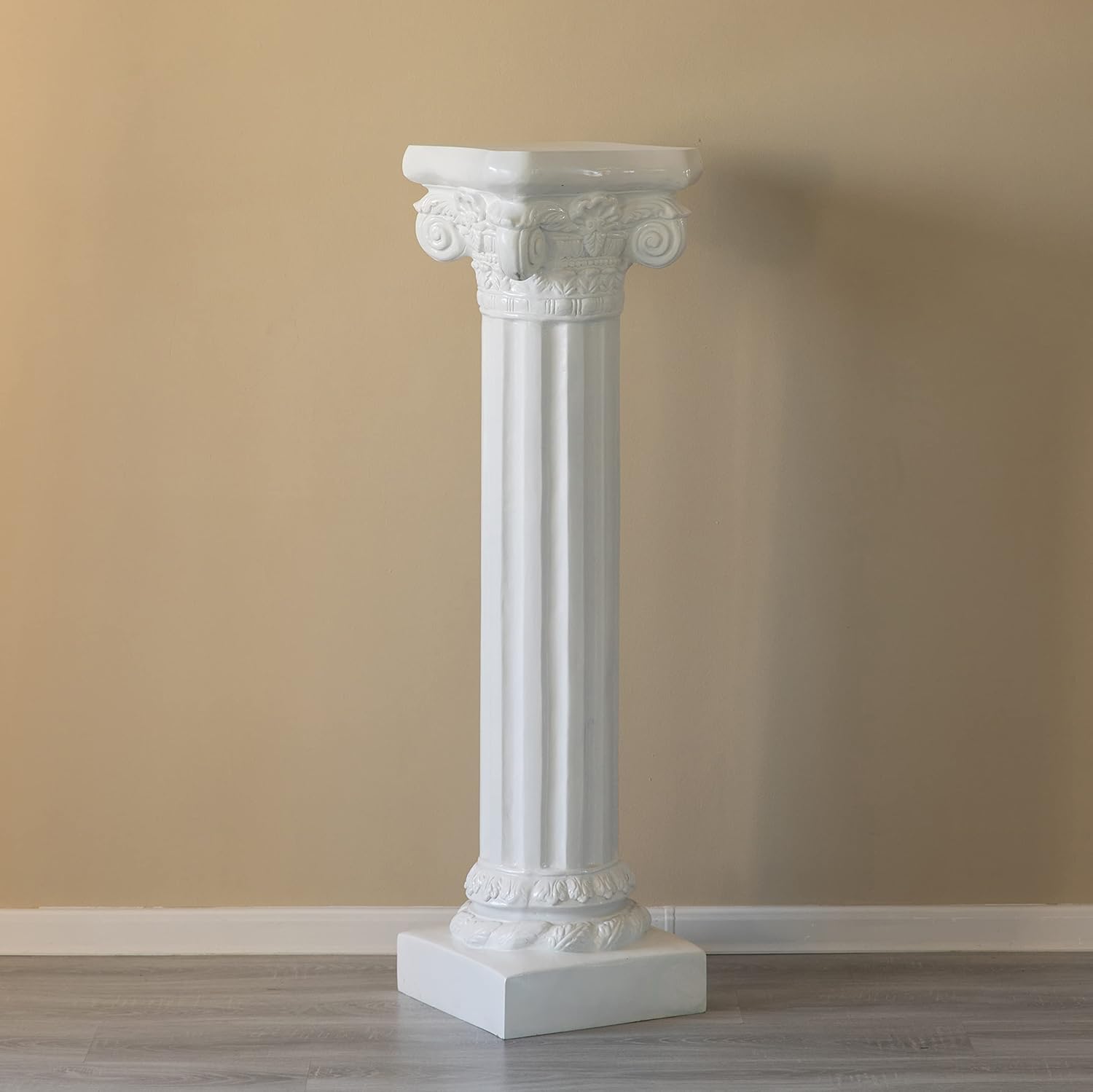 Uniquewise Jarrón de pedestal iónico decorativo de fibra de vidrio de fibra de vidrio blanco con columna de estilo romano para boda, sala de estar o