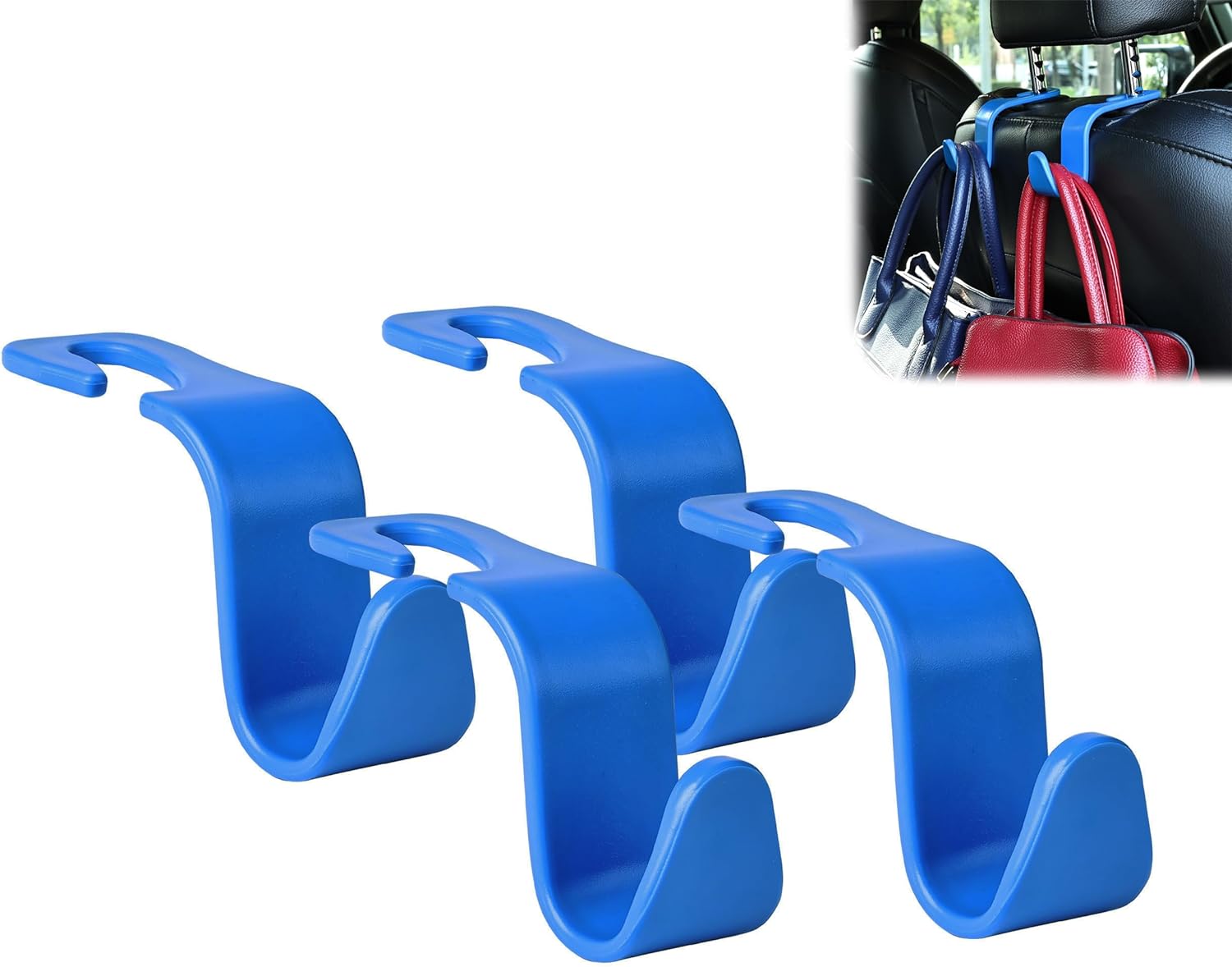 Amooca Paquete de 4 ganchos para reposacabezas de asiento de automóvil, organizador universal de almacenamiento de automóvil, para bolso, bolso,