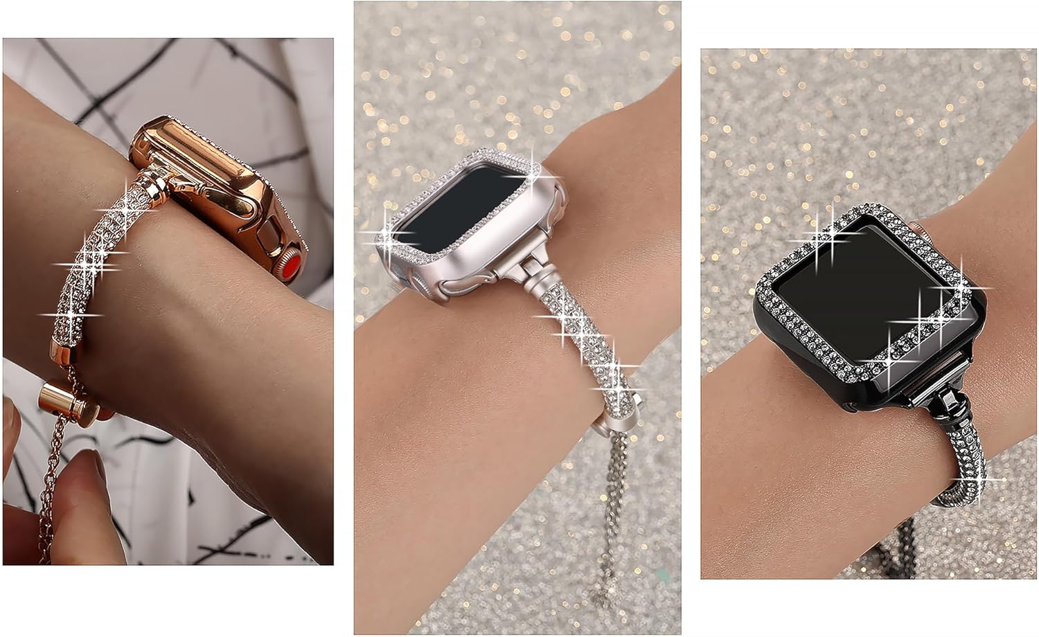 Secbolt – Correa y funda brillante compatible con Apple Watch Band de 1.50 pulgadas, 1.57 pulgadas, 1.61 pulgadas, 1.65 pulgadas, 1.73 pulgadas,