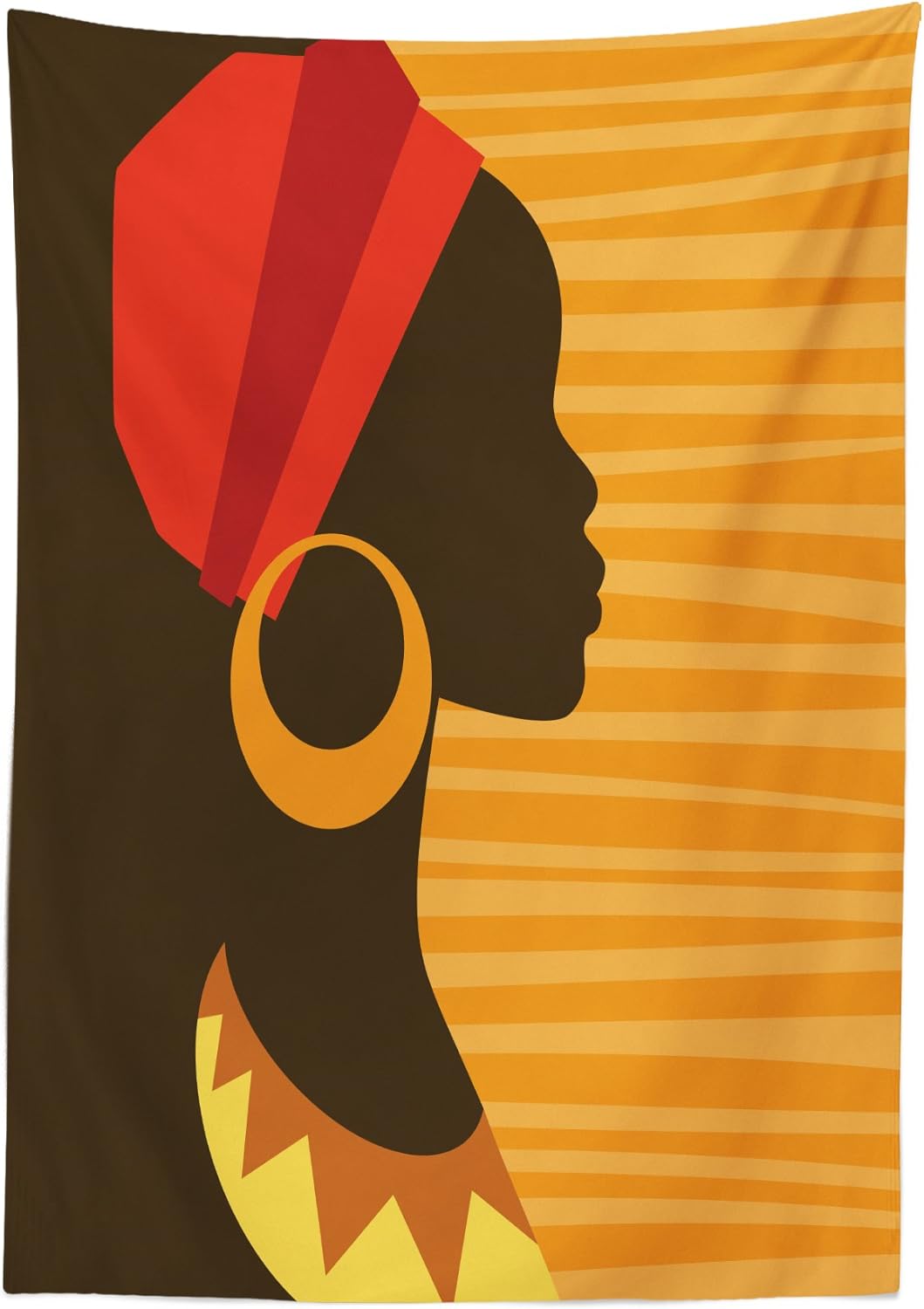Ambesonne Mantel africano, silueta de perfil de niña con aretes, imagen de gracia femenina, mantel rectangular para decoración de comedor y cocina,