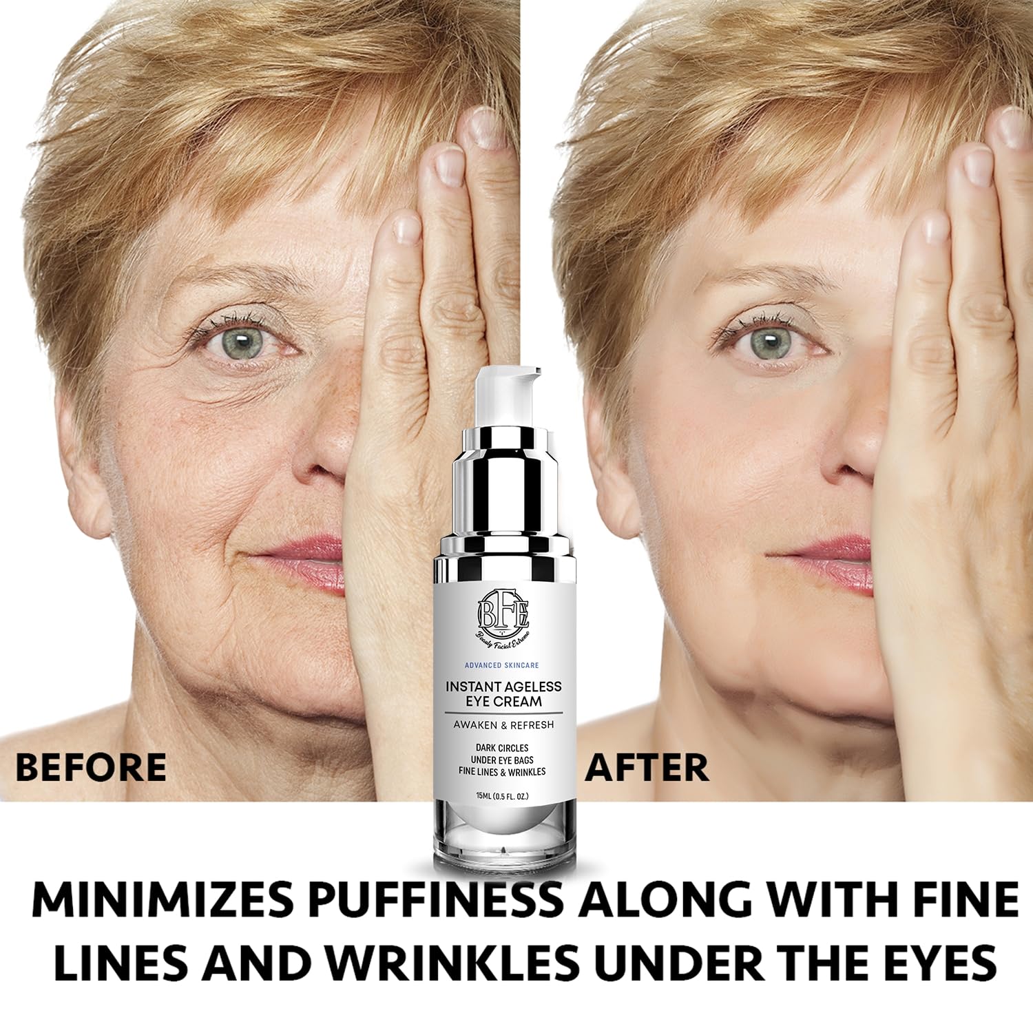 Crema instantánea para ojos sin edad – Reduce la hinchazón debajo de los ojos. Tecnología de elevación para tensar y reafirmar la piel flácida