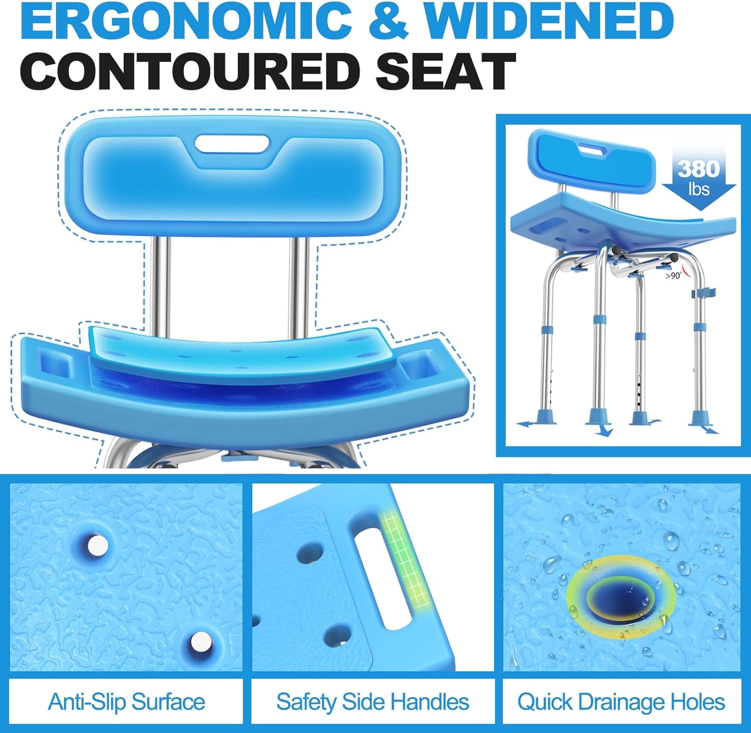 Medhelp Silla de ducha con respaldo para interior de ducha y taburete de ducha para bañera, taburete de ducha ajustable, asiento de baño
