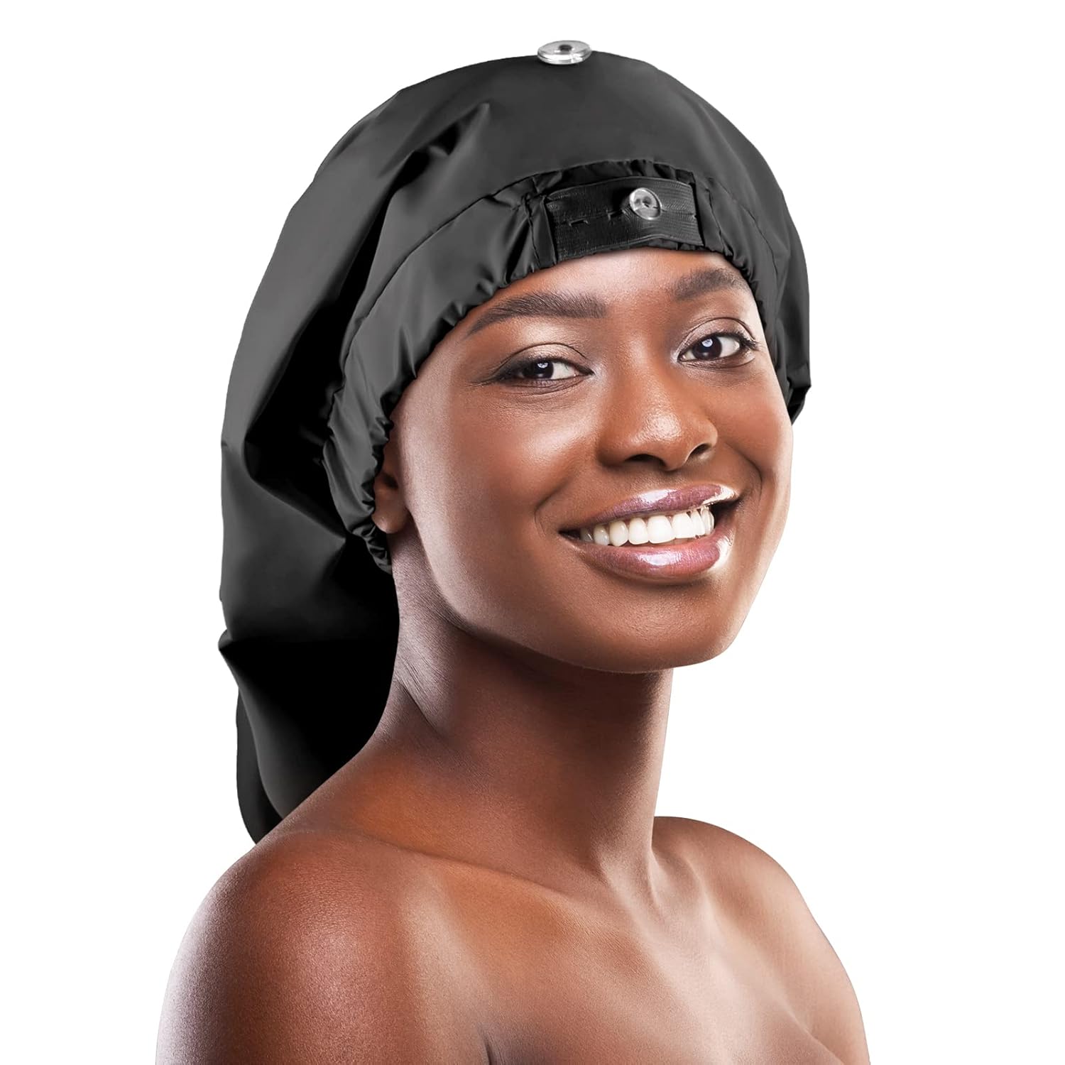 Gorro de ducha grande para mujer, gorro de ducha ajustable, gorro de ducha negro, gorro de ducha impermeable para mujeres de cabello largo (grande,