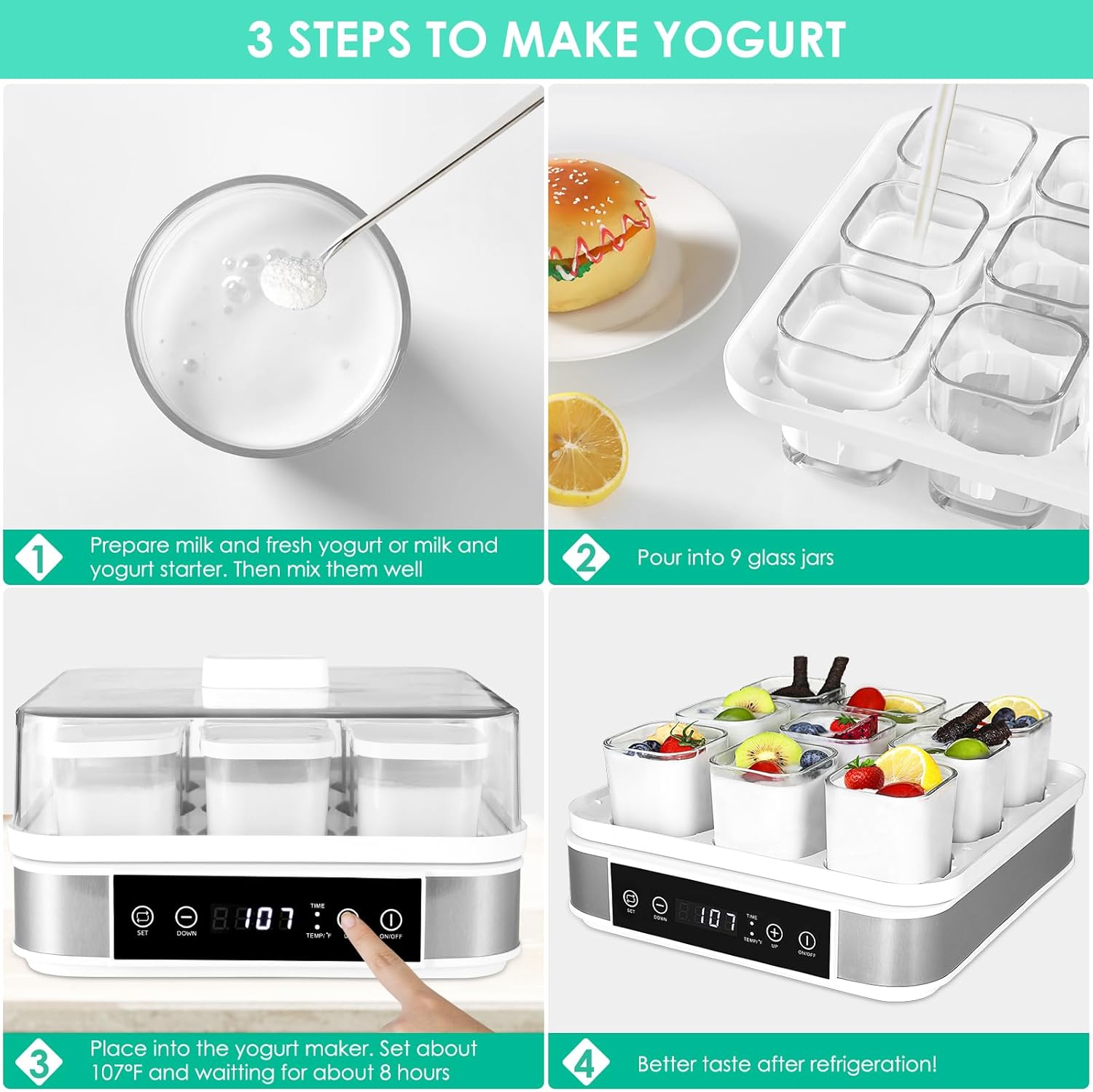 LIFERUN Yogurt Maker Machine, Greek Yogurt Maker with Temperature Control & Time Control, Automatic Digital Yogurt Machine is Easy to Use, Glass