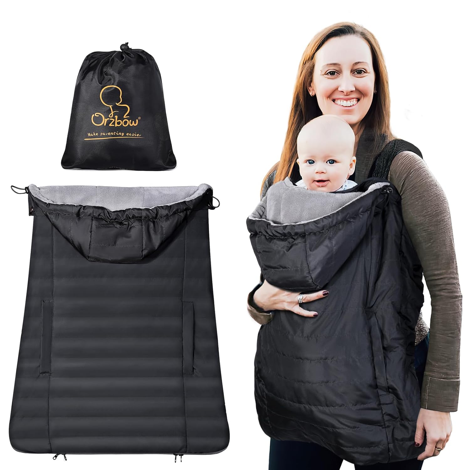 Orzbow Funda para portabebés de invierno con capucha desmontable, impermeable y resistente al viento, universal para portabebés y taburete de