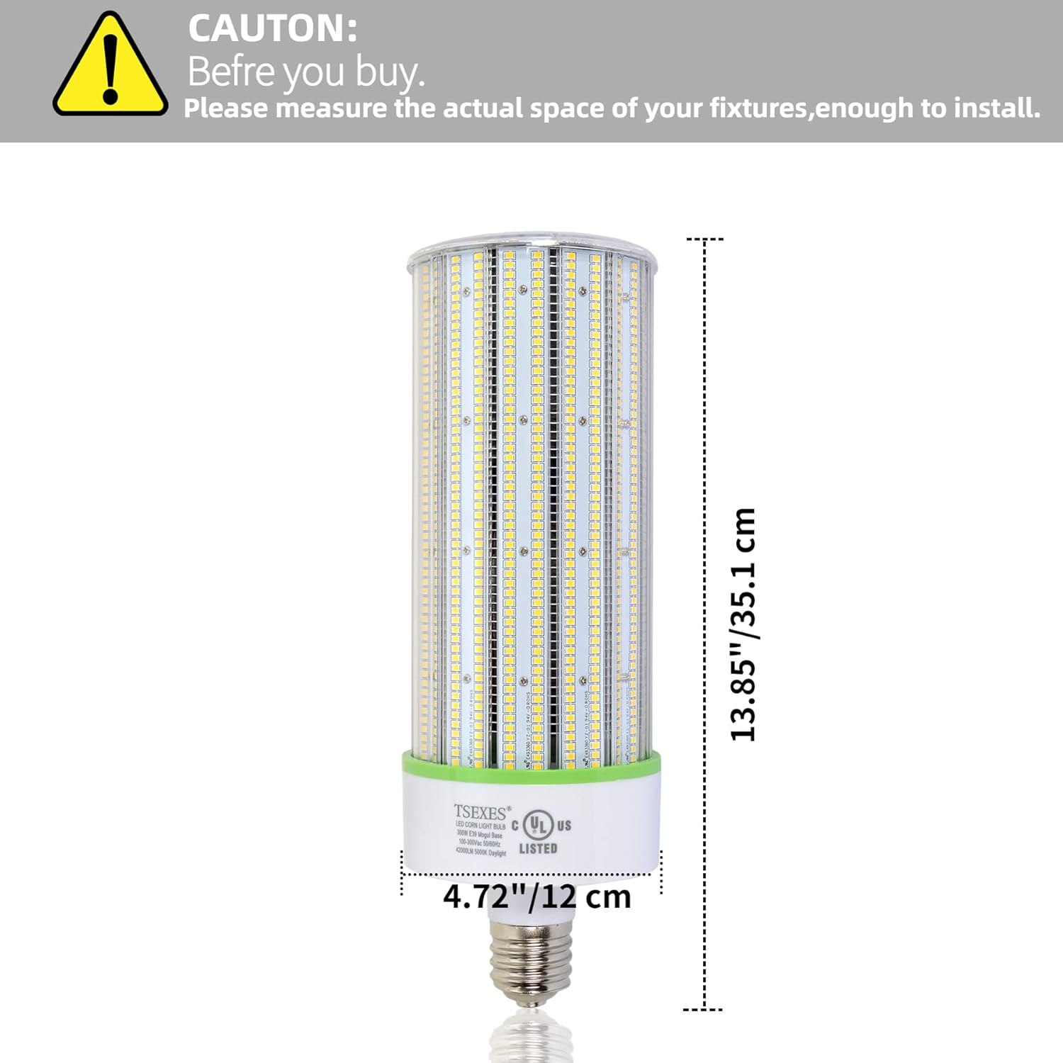 Bombilla LED de maíz equivalente a 1000 W con certificación UL, base Mogul E39 de 300 W, 42,000 lúmenes de repuesto de haluro metálicoHIDHPS, luz