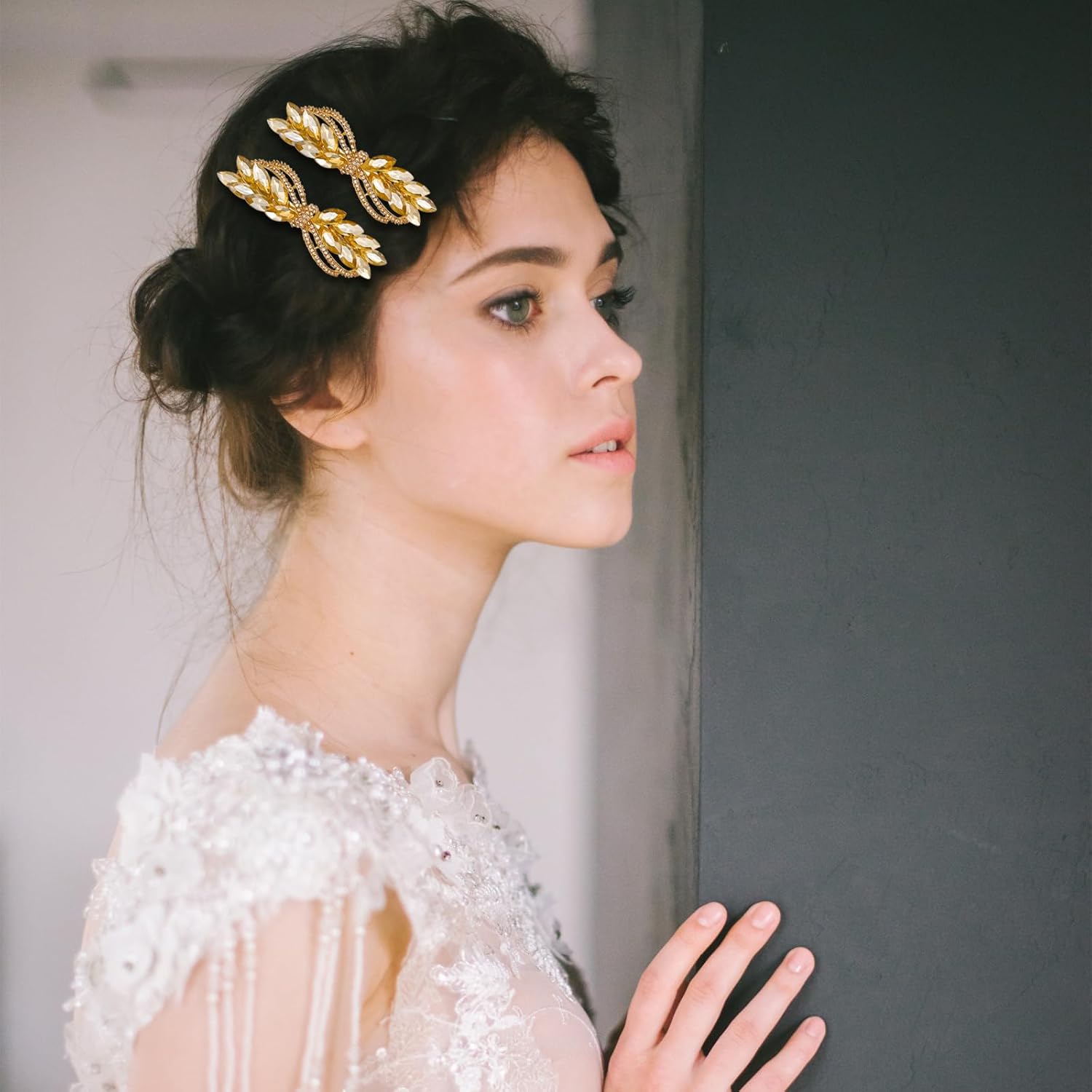 2 pinzas para el cabello de novia con diamantes de imitación dorados, pasadores de pelo de cristal brillante, horquillas francesas, accesorios