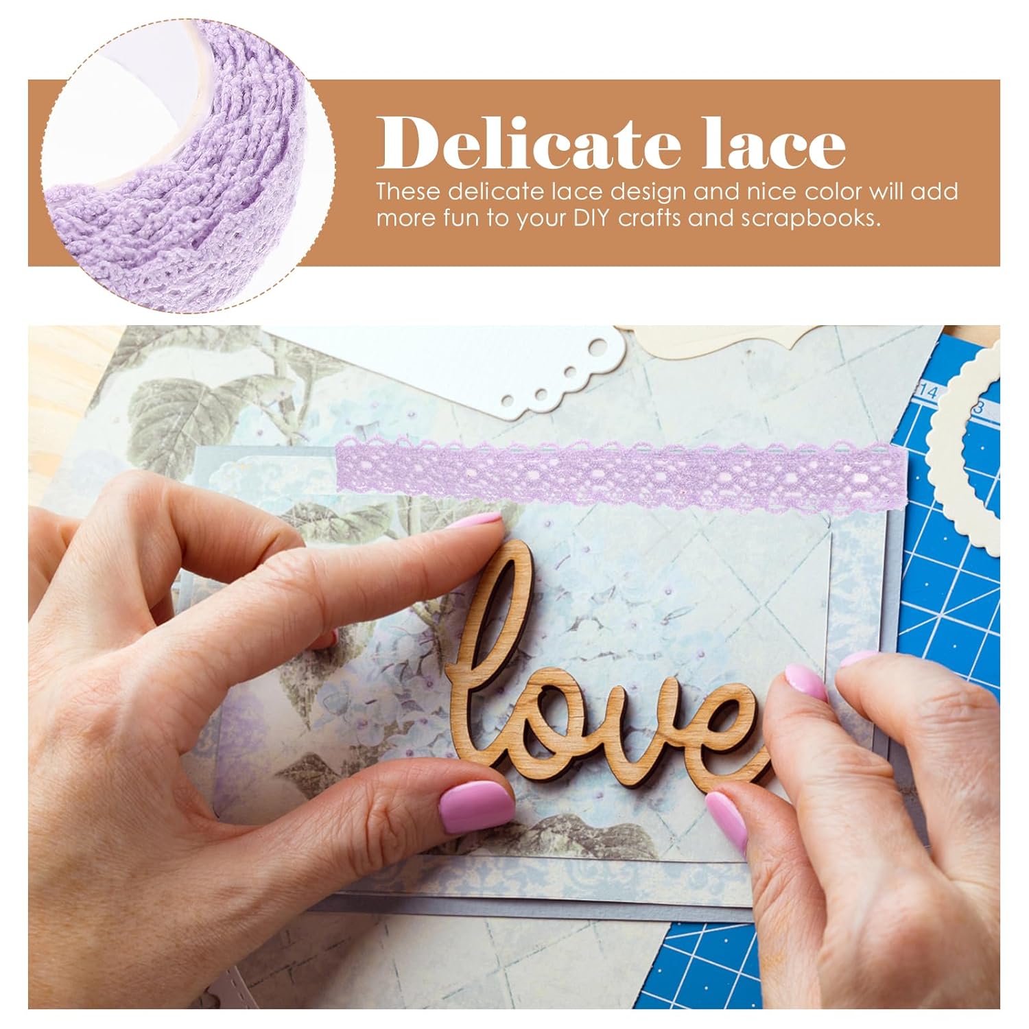Ciieeo 3 rollos de cinta de encaje de tela, cintas washi, calcomanías caseras, álbumes de recortes, cinta decorativa para manualidades, cintas de