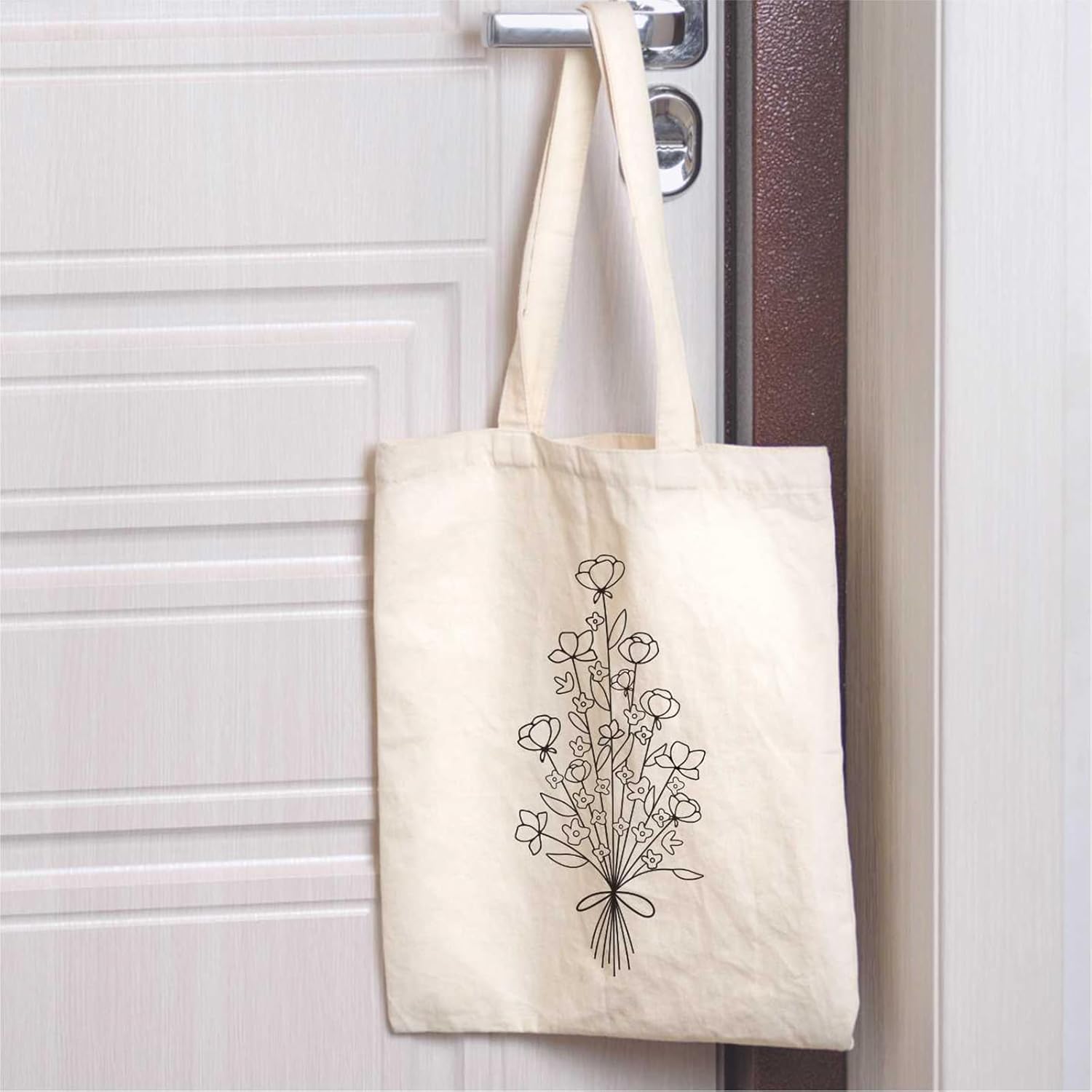 Lamkidle Bolsa de lona de algodón con diseño floral, pequeña bolsa de lona de algodón con bonito ramo de flores para mujer, bolsa de comestibles