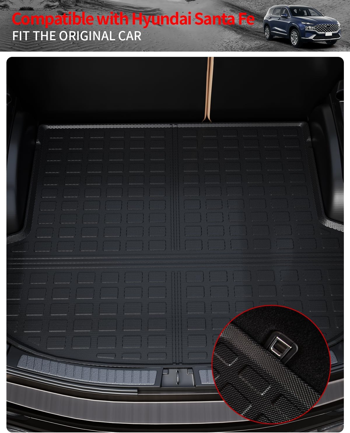 Tapete de carga compatible con Hyundai Santa Fe 5 asientos 2021-2023, tapete de carga para maletero, TPE para todo tipo de clima, accesorios de