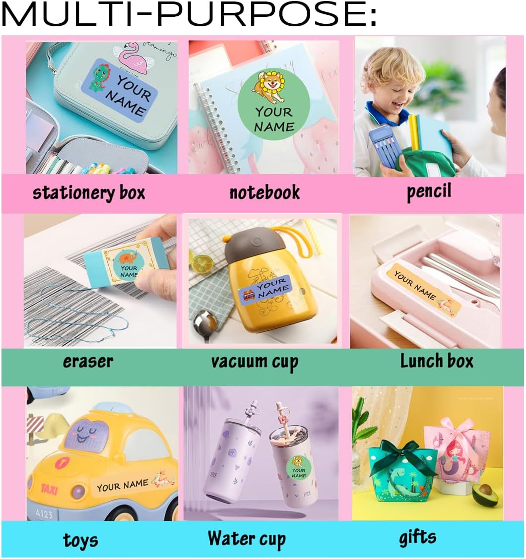 150 etiquetas adhesivas con nombre personalizables, etiquetas impermeables para niños, suministros escolares, guardería, botellas de agua, loncheras