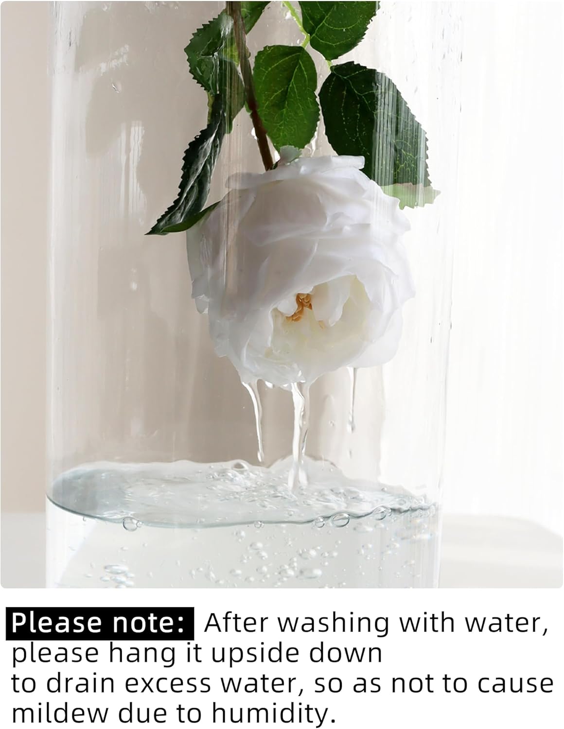 6 flores falsas de peonías de rosas Austin con jarrón, florero de vidrio transparente con peonías blancas de tacto real, flores artificiales para