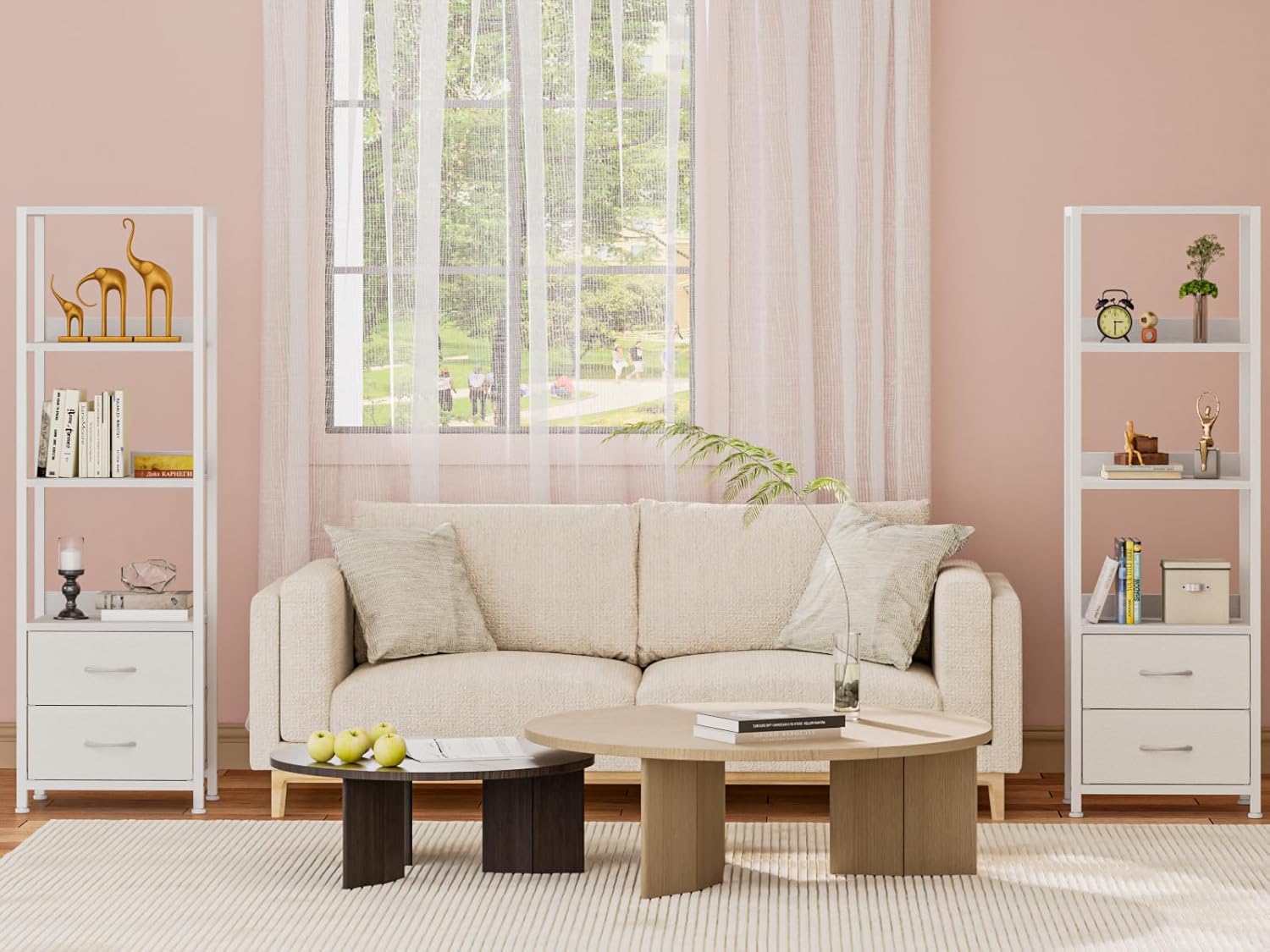 Furnulem Estante esquinero de 4 niveles, estantería con 2 cajones de almacenamiento, estantería estrecha de 57.28 pulgadas de alto, unidad