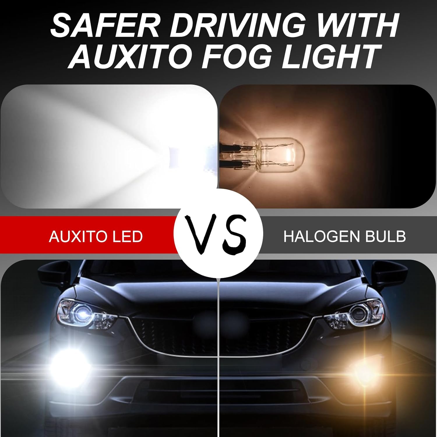 dawfall Pack-2 Car H11 LED High Power Fog Lamp, 10SMD 50W 6000K CREE Chip Super Bright Waterproof Anti-fog Front Lighting Bulb, Alloy Lamp Body