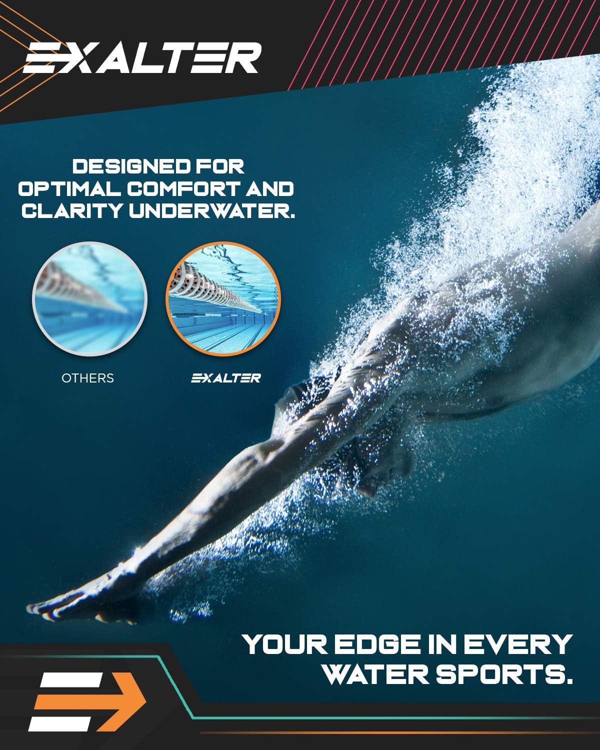 EXALTER Gafas de natación metalizadas  Lentes polarizadas antivaho para hombres y mujeres  Gafas de competición deportiva impermeables para triatlón