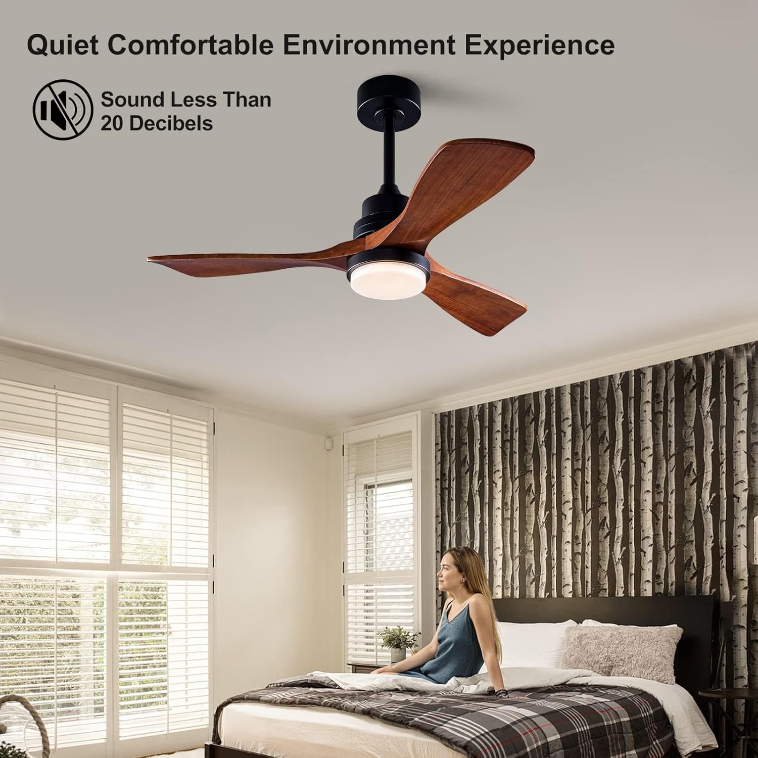 XBIBI Ventiladores de techo de 42 pulgadas con luces y control remoto, moderno ventilador de techo de madera de 3 aspas con luz, motor de CC
