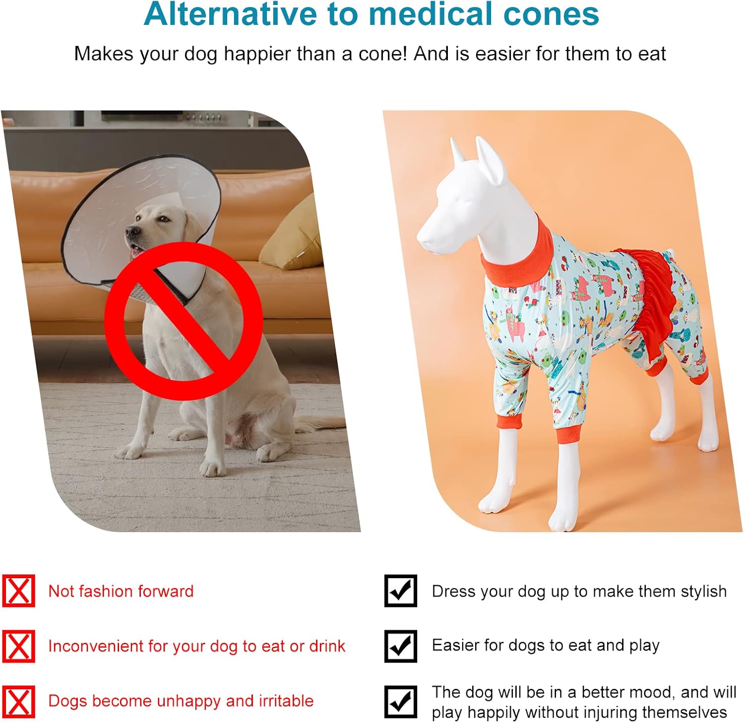 LovinPet Pijamas para perros Pitbulls  Protección UV, camisa de recuperación posoperatoria, tela elástica de punto ligero, estampado de alpaca
