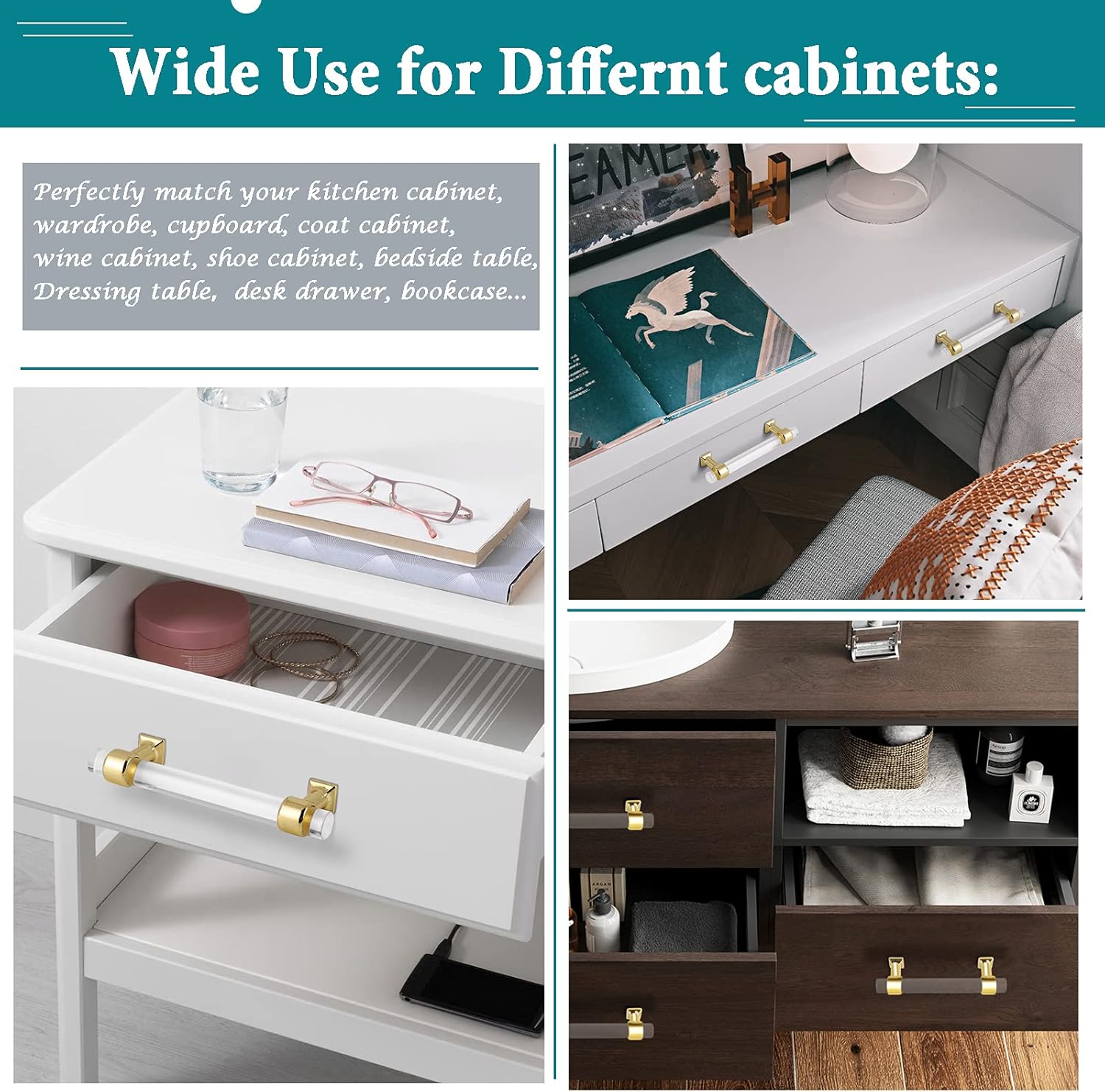 Orger – Paquete de 25 manijas de gabinete de cocina de acrílico de cristal con acabado dorado de 3.75 pulgadas, manijas centrales para gabinetes,