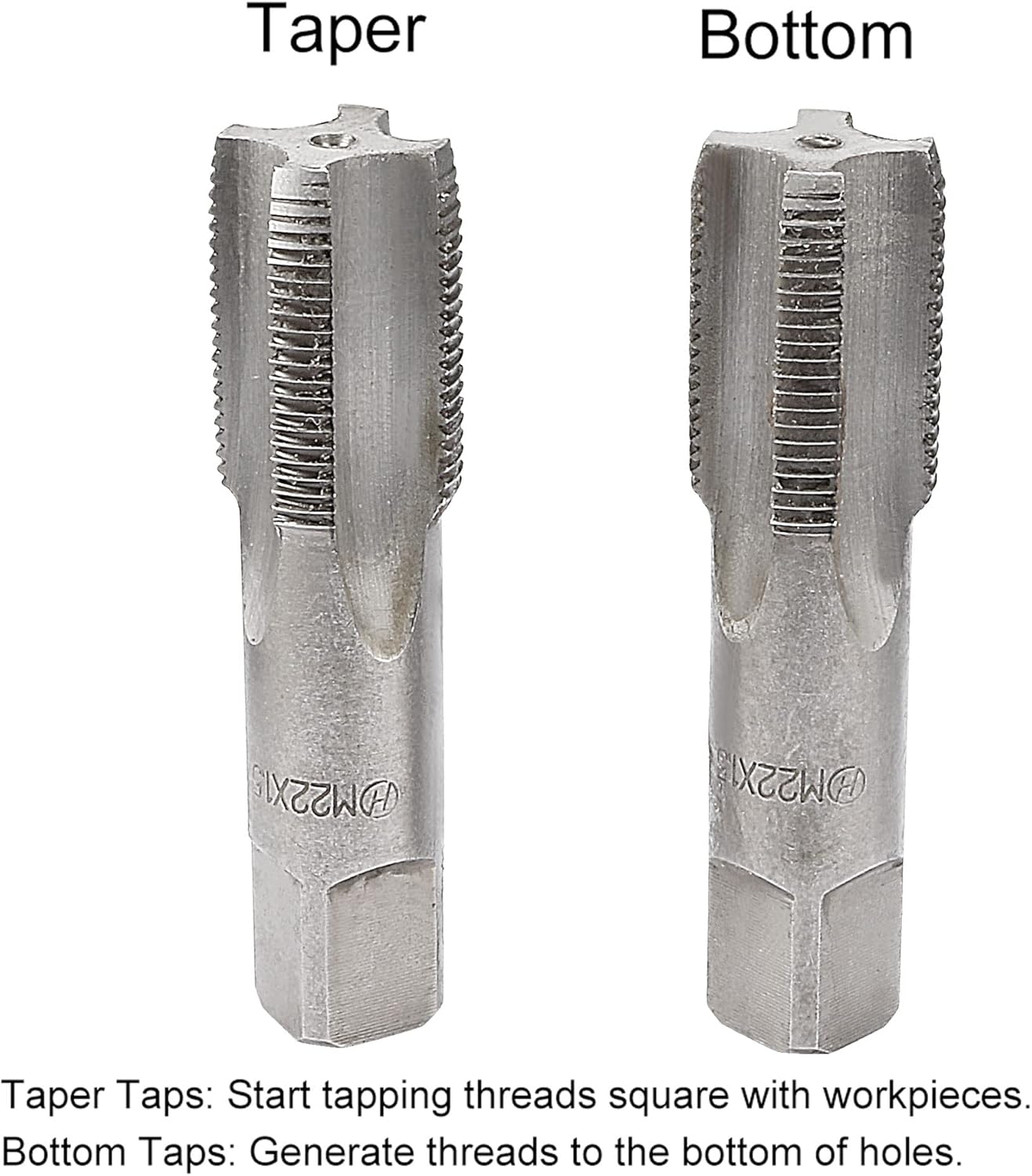 uxcell Métrico M22 Rosca 1.5 paso 4 flautas rectas H2 herramienta de aleación de acero inferior y tornillo cónico juego de roscas para reparar 1 par