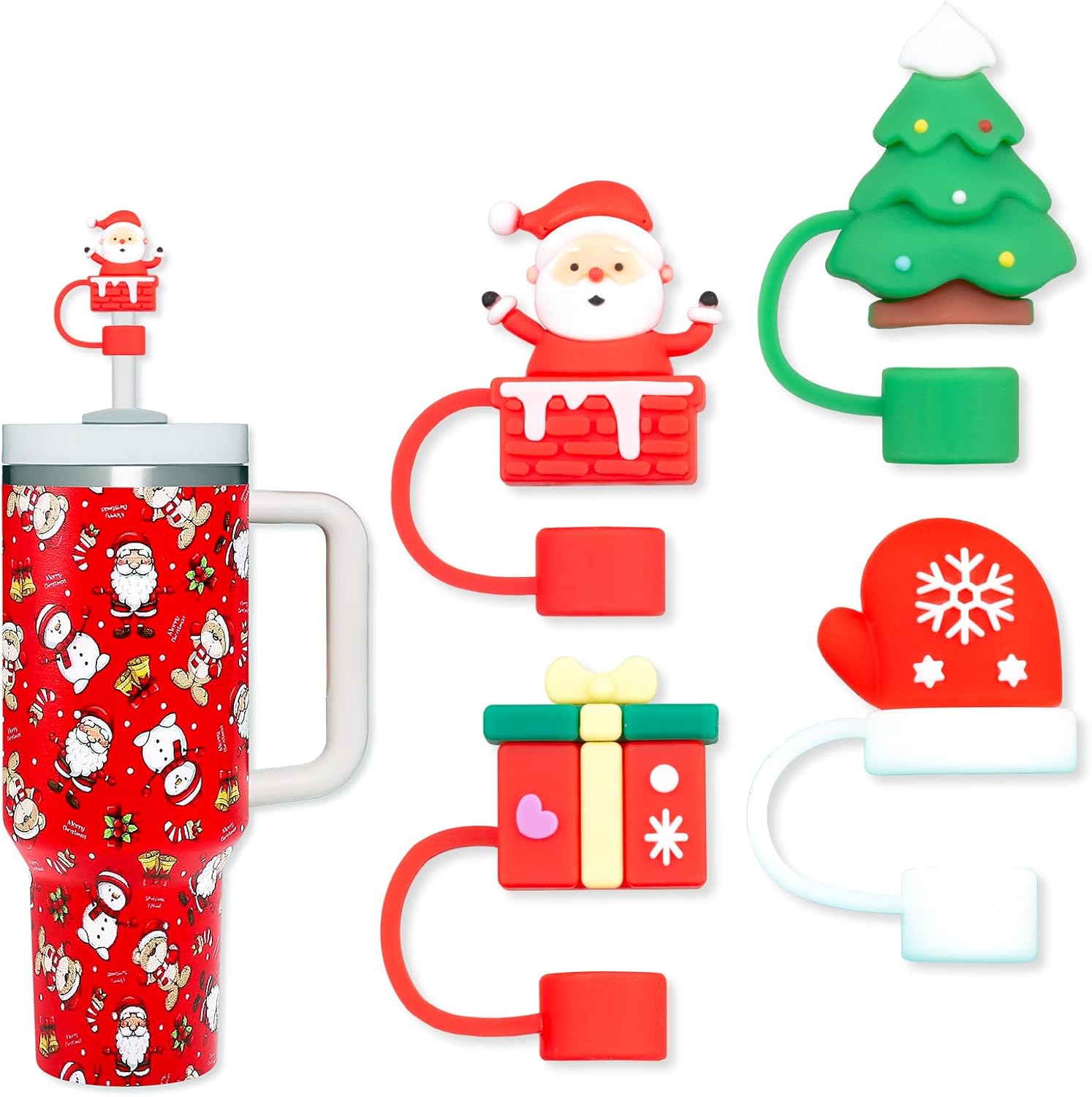 COCGVEL Paquete de 4 fundas de popote de Navidad compatibles con vasos Stanley de 30 y 40 onzas, 2564 pulgadas, bonita cubierta de popote de