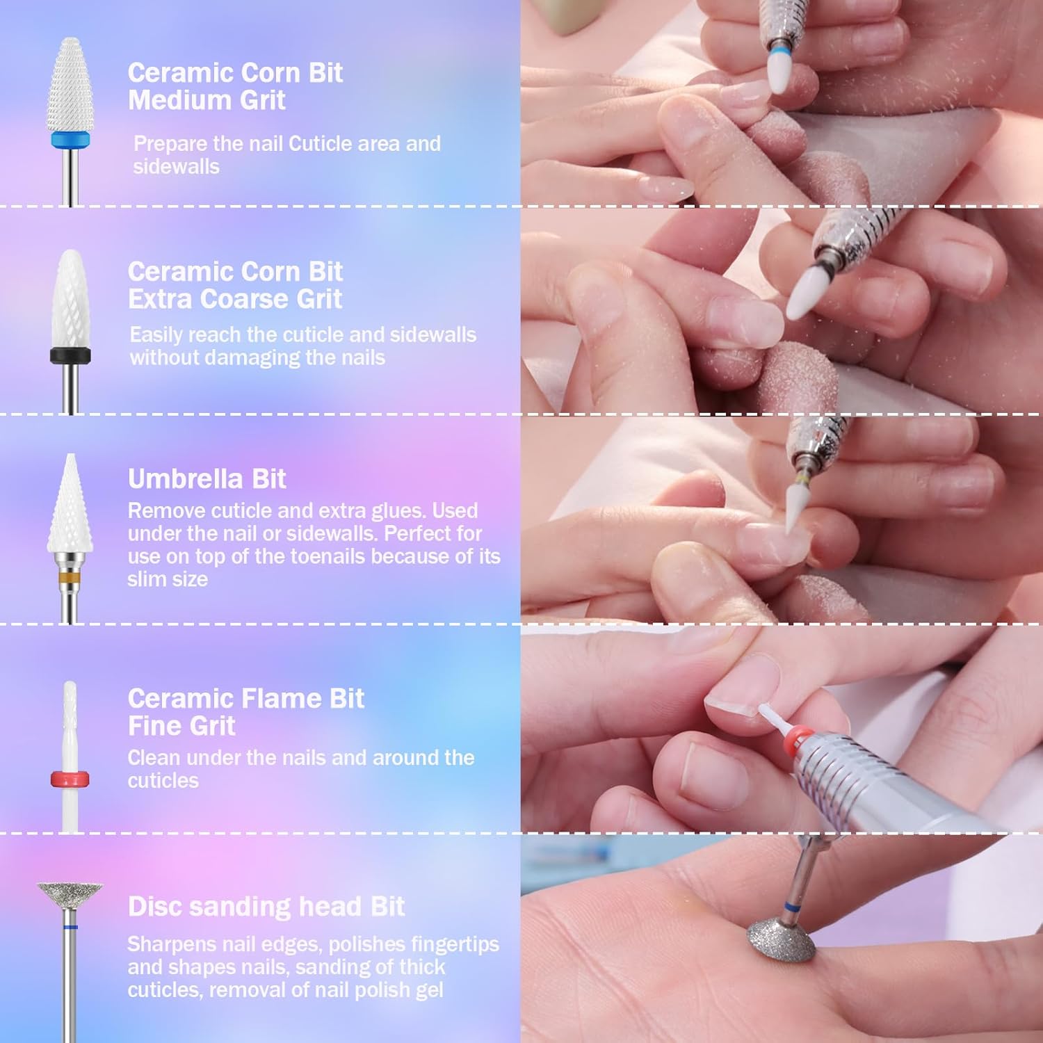 16 brocas de uñas con soporte de cuero portátil, brocas de 332 pulgadas para juego de uñas, brocas profesionales de carburo de tungsteno de cerámica