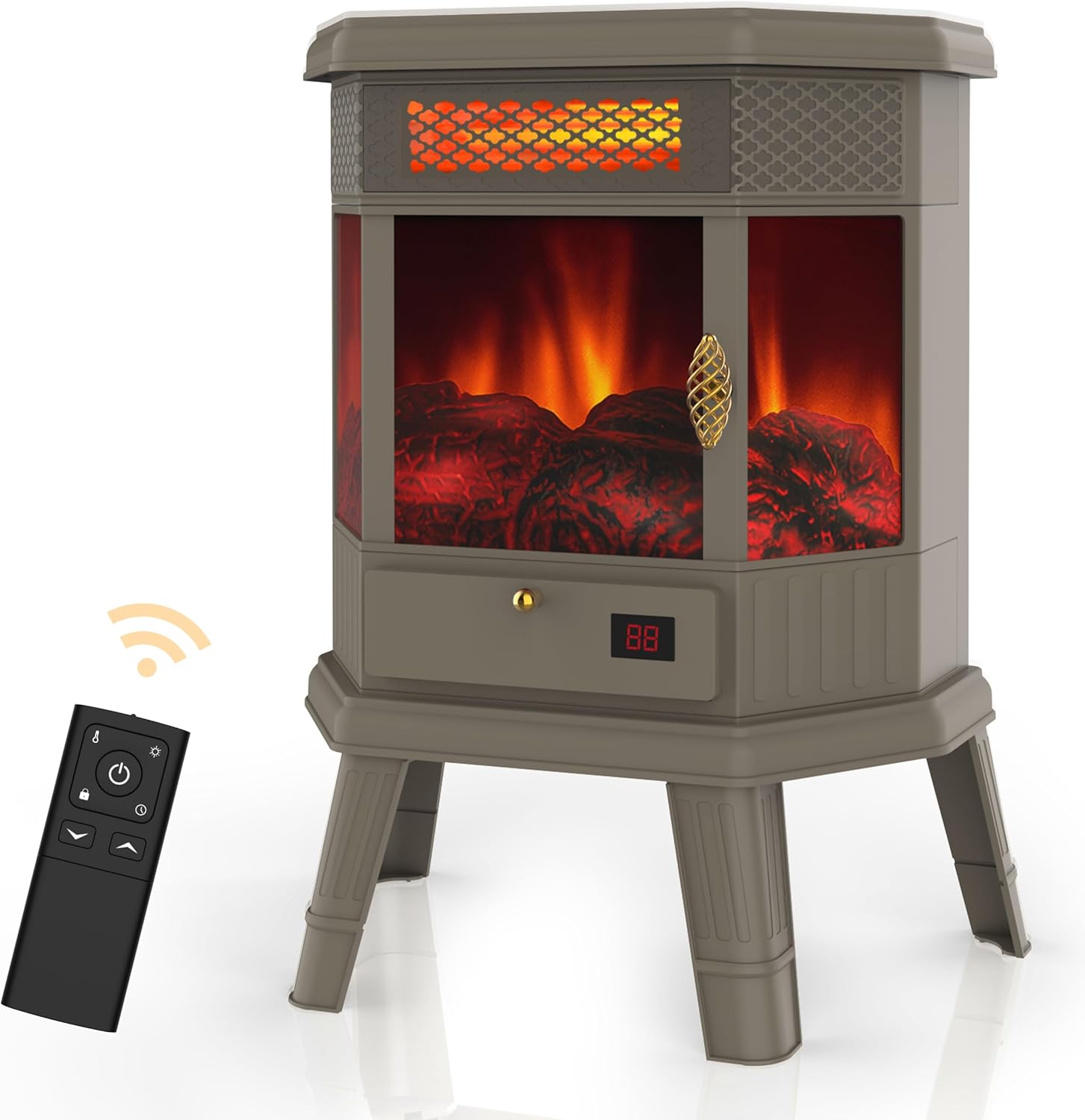 Calentador eléctrico de chimenea independiente de 22 pulgadas, chimenea infrarroja con efecto de llama 3D, temporizador, calentador de protección