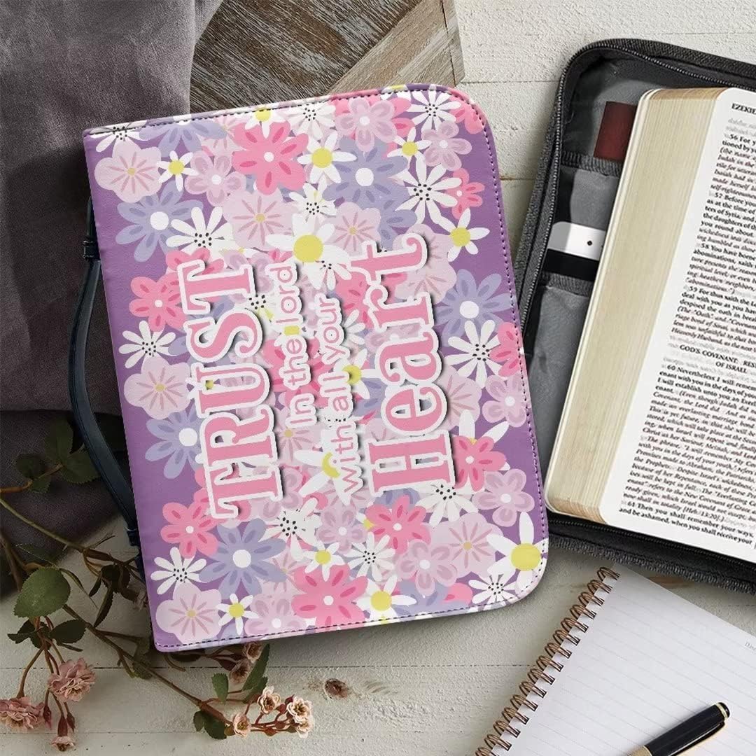 Funda para Biblia clásica morada, tamaño grande, funda de cuero para libros, bolsa de iglesia, bolsa de Biblia, funda protectora para la Biblia con