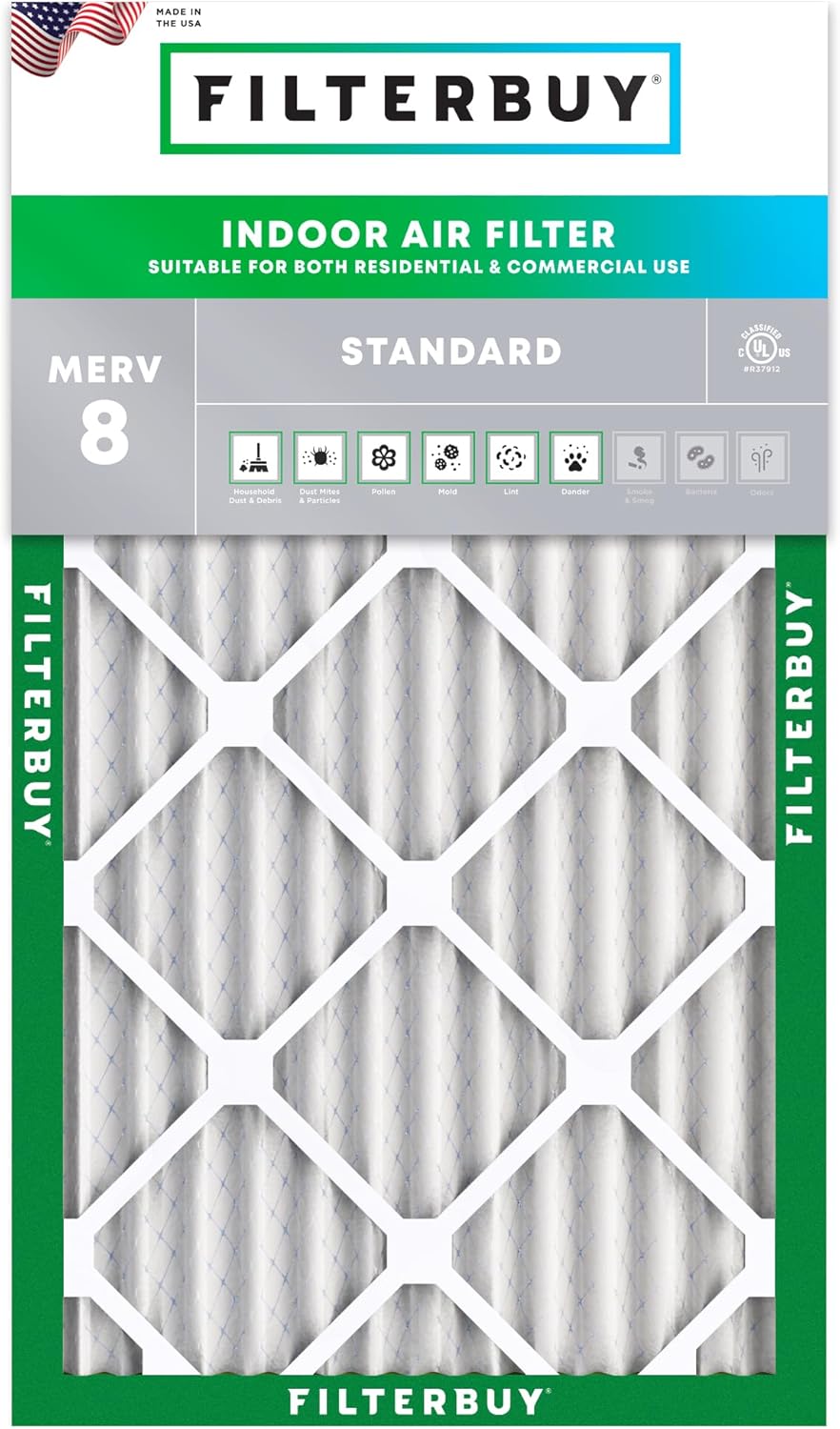 Filterbuy Filtro de aire de 10 x 30 x 2 pulgadas MERV 8, protección contra el polvo (paquete de 1), filtros de aire plisados HVAC para calderas con