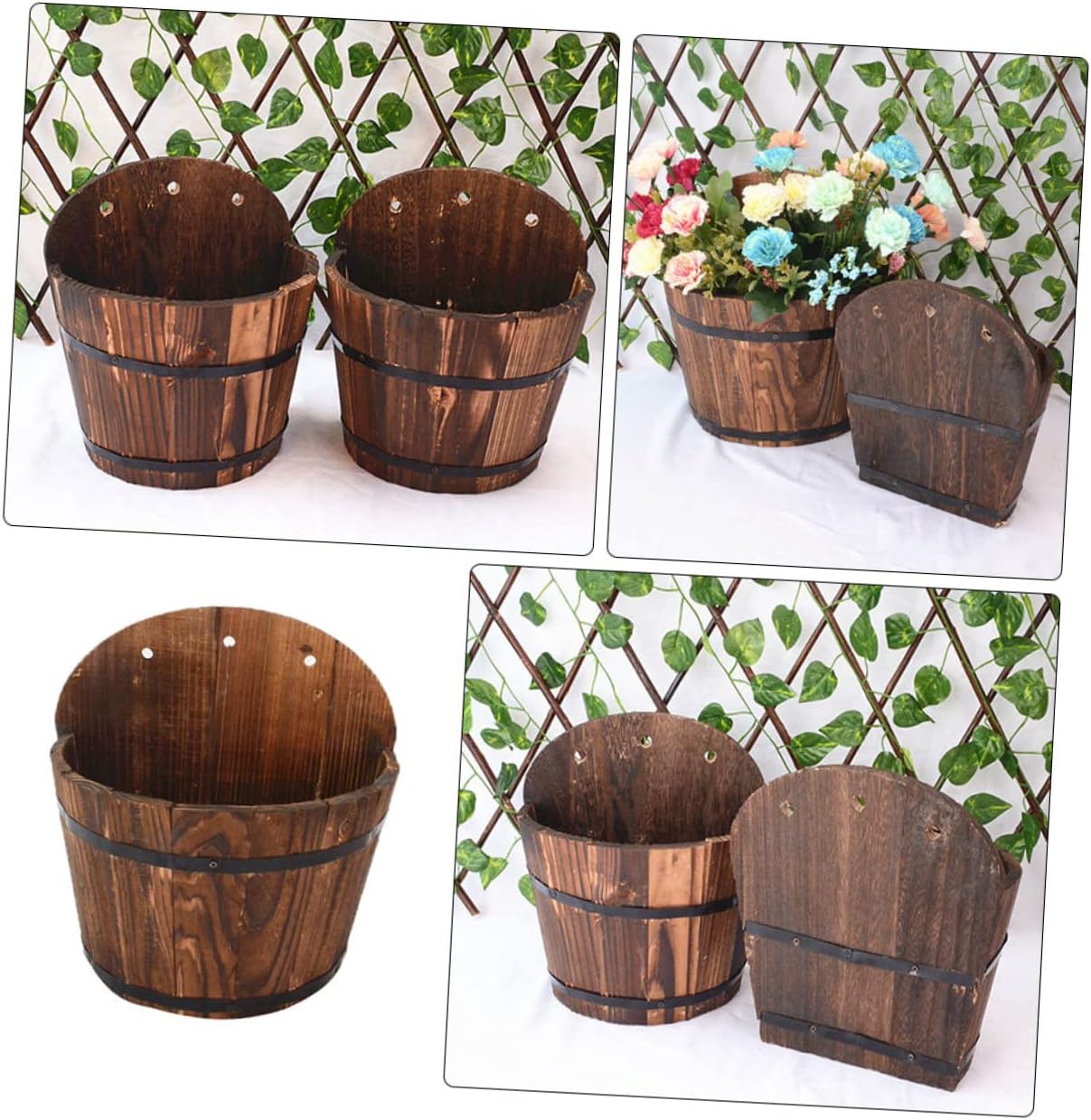 KONTONTY Macetero de madera sintética para decoración del hogar, maceta rústica, maceta colgante de pared, maceta retro para interiores, maceta
