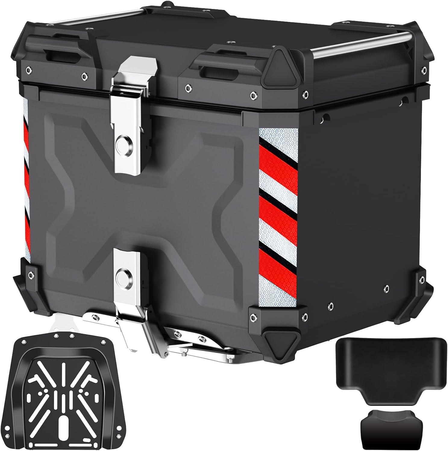 Maleta superior de motocicleta de 45 L, calidad premium Caja de aluminio resistente con cerradura de seguridad para guardar el equipaje del casco,