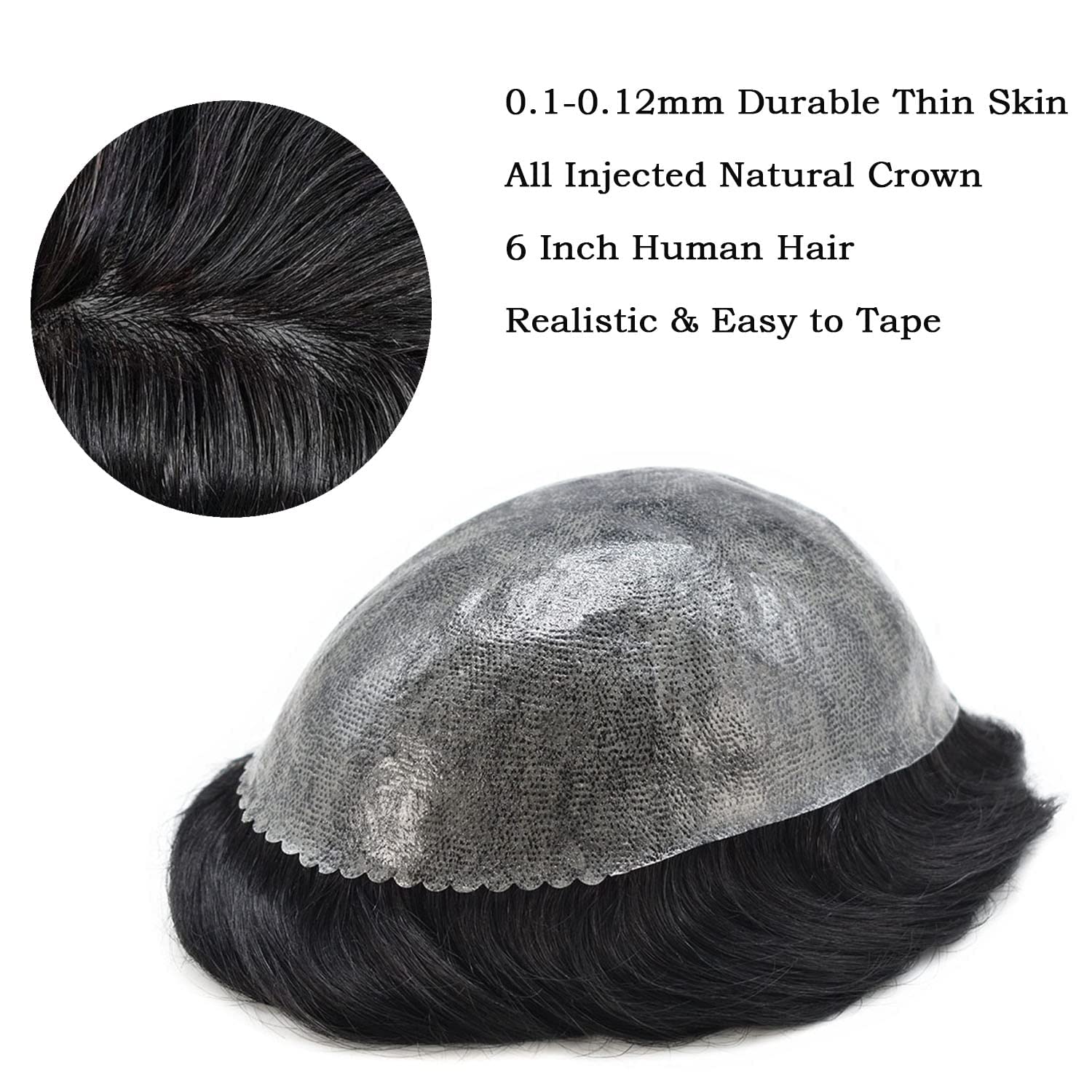 RESHE Tupé de cabello humano real para hombre, sistema de reemplazo de piezas de pelo para hombres, pieza de pelo polivinílico para hombres,