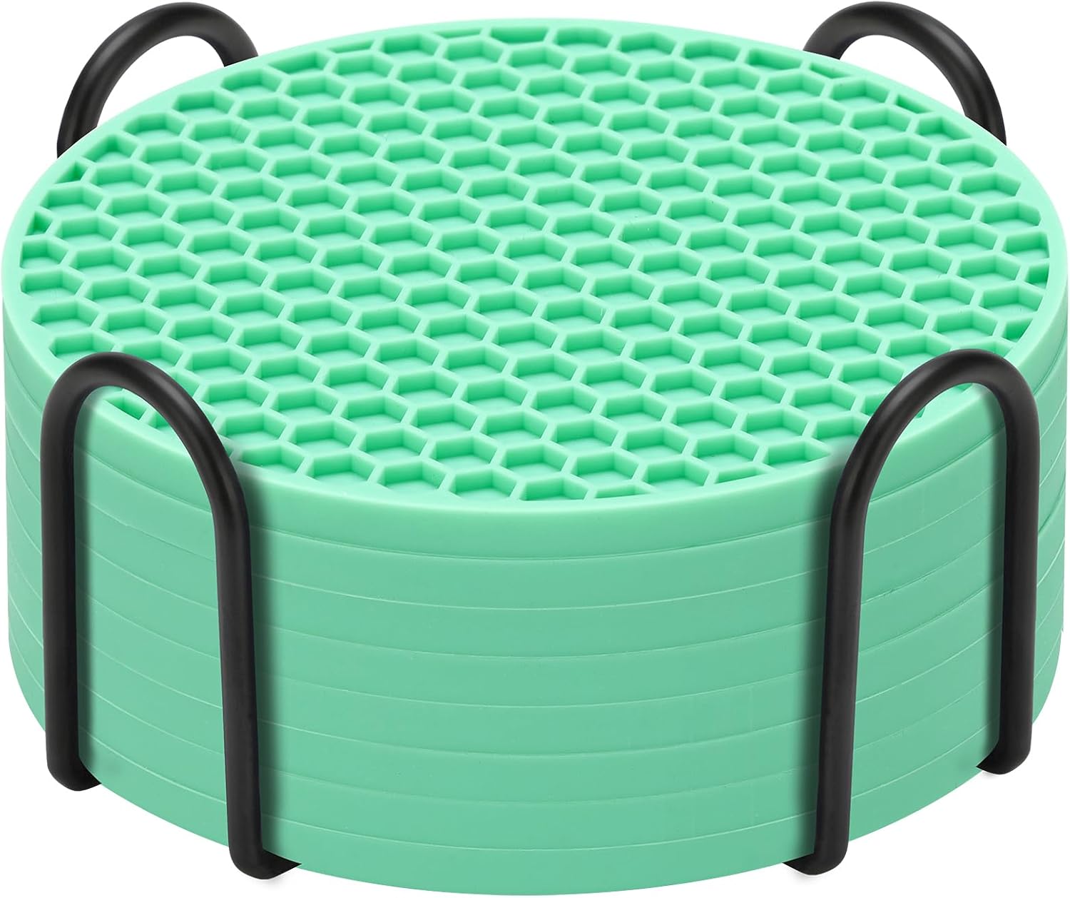 Juego de 8 posavasos de silicona con soporte, posavasos para bebidas, cerveza, café, adecuados para tipos de tazas, calientes o fríos,