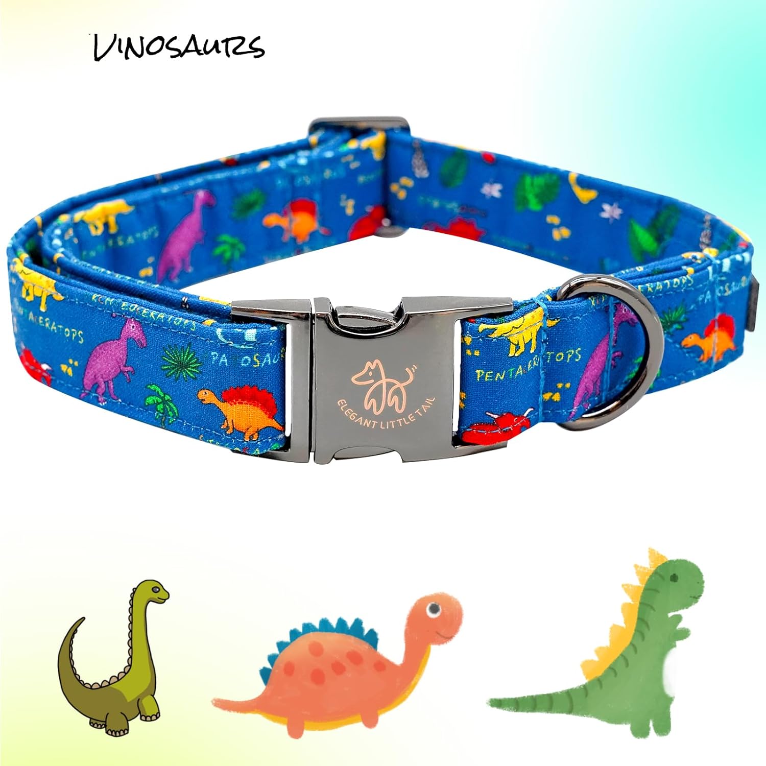 Elegant little tail – Collar ajustable para mascotas, lindo y duradero, diseño de dinosaurios en color azul, regalo para perro macho o hembra de