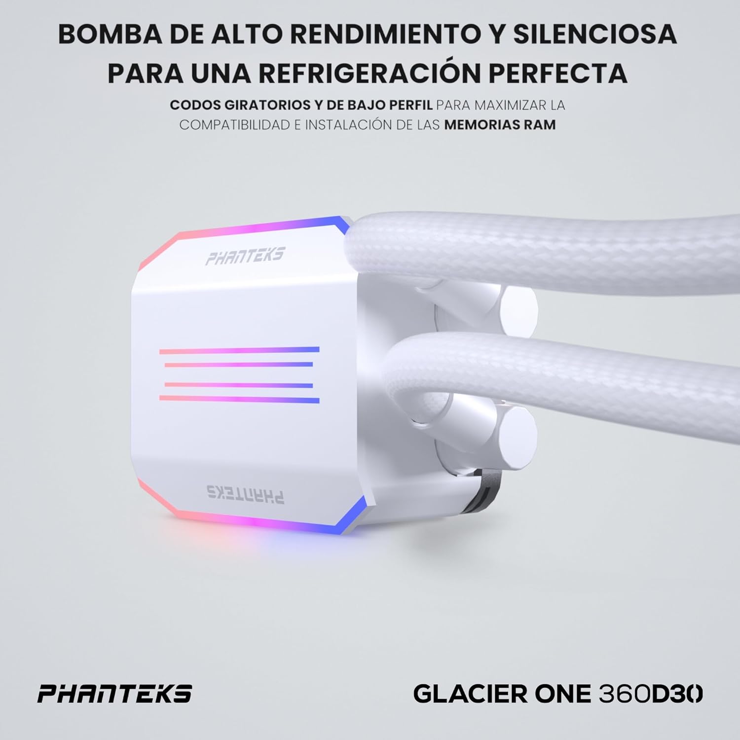 Phanteks (PH-GO360D30_DWT01) Glacier One 360D30 Premium D-RGB AIO Enfriador líquido de CPU, diseño de tapa de bomba DRGB, 3 ventiladores D30 4.724