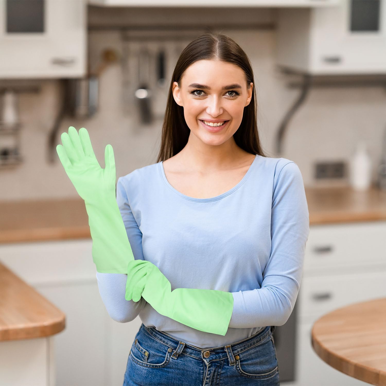 Guantes de limpieza reutilizables Guantes de lavado de platos de PVC para limpieza Blanqueamiento Guantes domésticos resistentes al agua D2-XJST