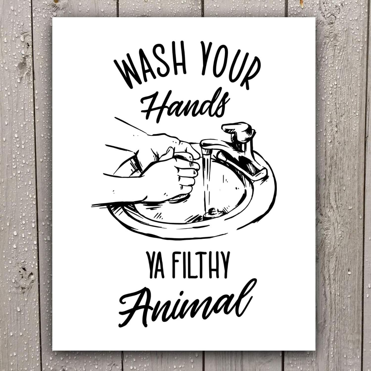 Divertidos carteles de baño (juego de 4 sin marco, 8 x 10 pulgadas), impresiones de decoración de pared de tipografía de baño, blanco y negro sin