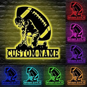 Arte de pared de fútbol personalizado con luces LED, decoración de letrero de nombre de pelota de fútbol, lámpara de noche de metal con 16 colores y Arte de pared de fútbol personalizado con luces LED, decoración de letrero de nombre de pelota de fútbol, lámpara de noche de metal con 16 colores y