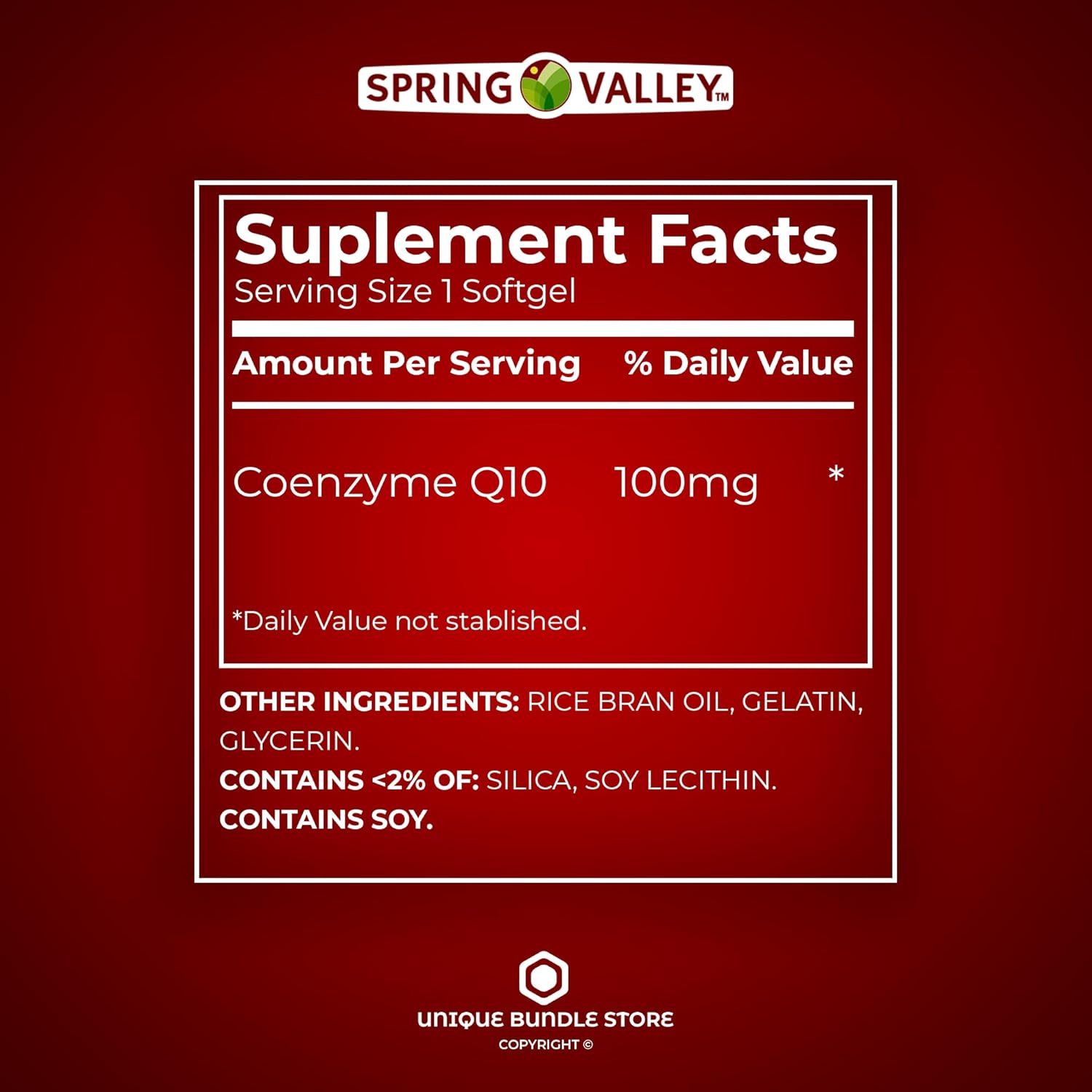 Spring Valley, CoQ10 100 mg, 60 unidades de suplemento dietético de liberación rápida para la salud del corazón, cápsulas blandas CQ10 de 100 mg +