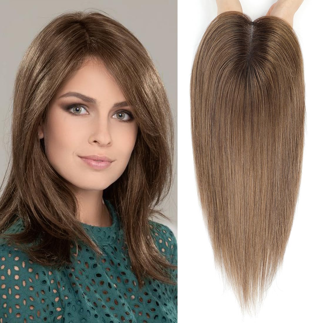 UDU Toppers para el cabello para mujer, piezas de cabello humano real para mujeres con cabello fino, reflejos degradados, piezas de cabello para