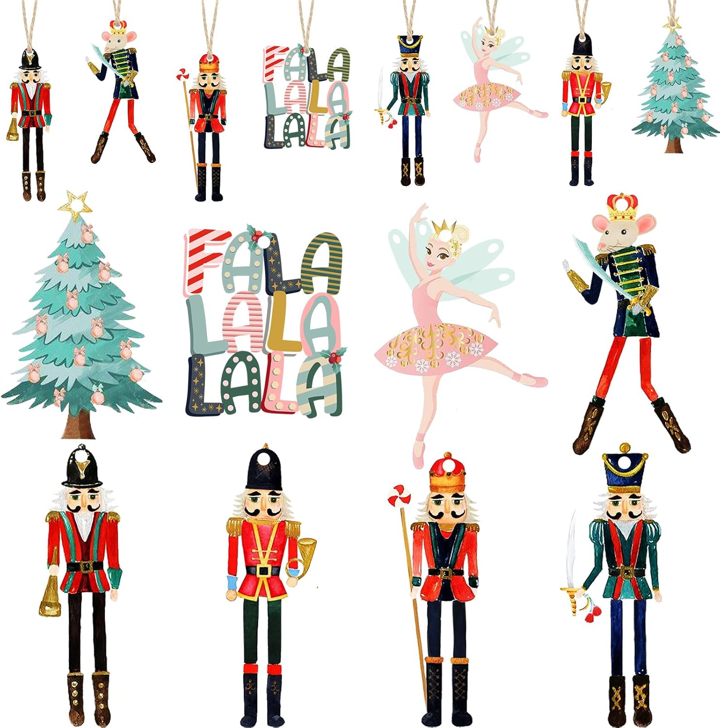 Juego de 24 adornos de cascanueces de Navidad, adornos de cascanueces de madera para rey y soldado, adornos decorativos pequeños de madera, adornos
