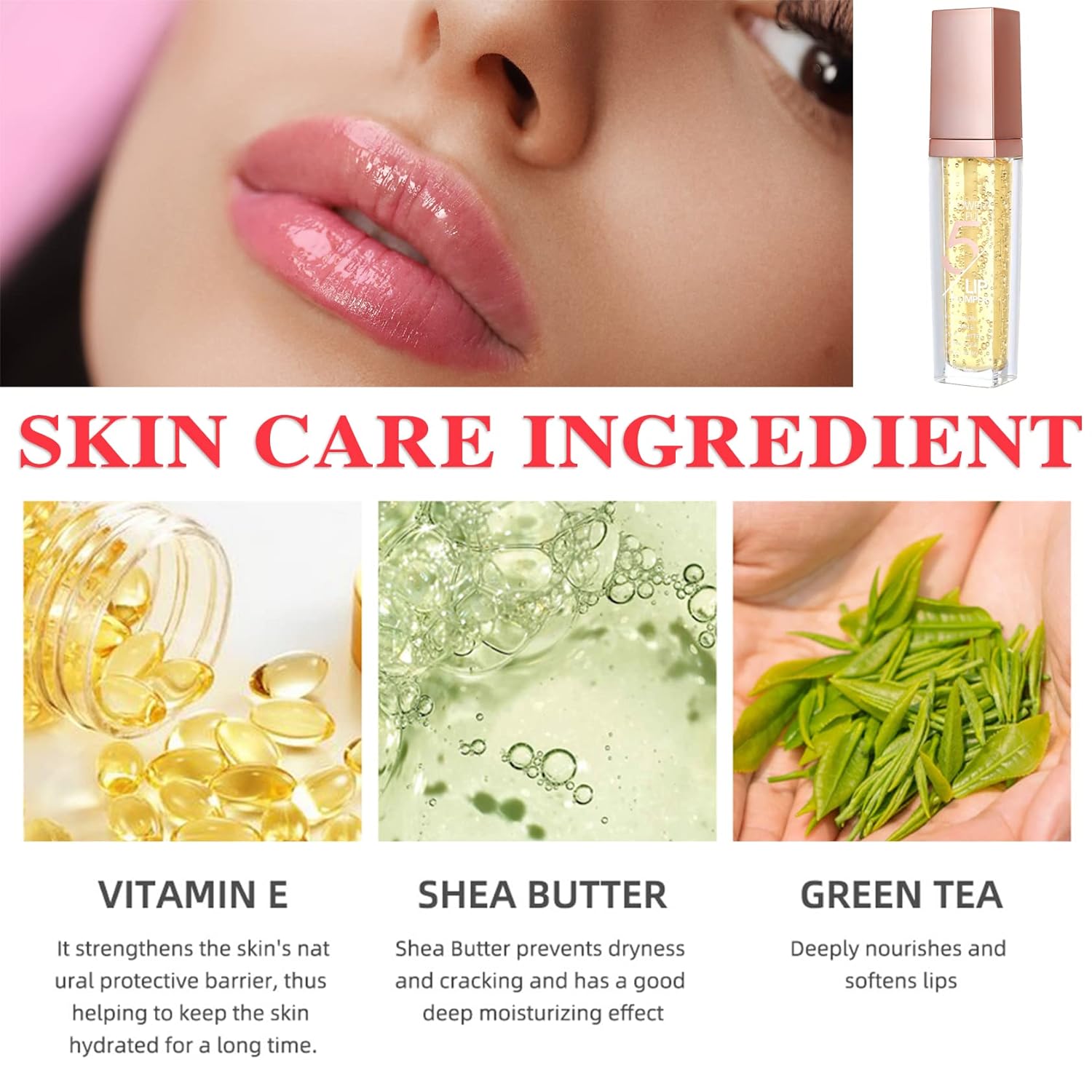 2P Lip Plumper Gloss, Hidratante Lip Plumping Lip Gloss, Productos nutritivos para el cuidado de los labios, para reducir líneas finas y suavizar