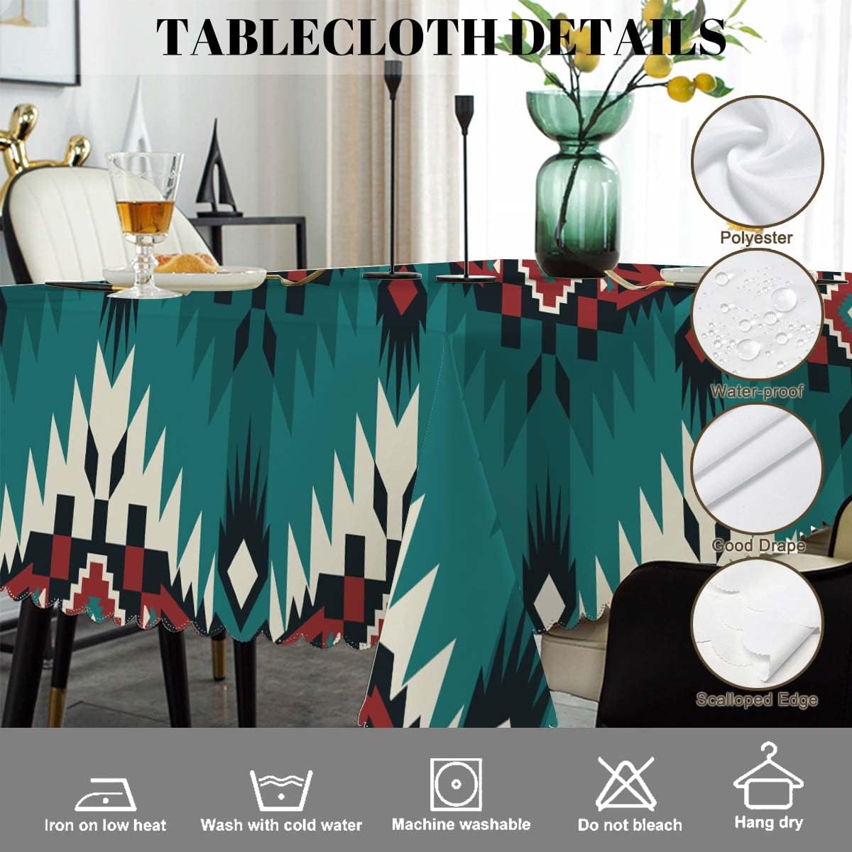 Swono Mantel decorativo con patrón azteca, estilo nativo étnico, bohemio, geométrico verde, para cocina, banquete de fiesta y vacaciones, 52 x 70