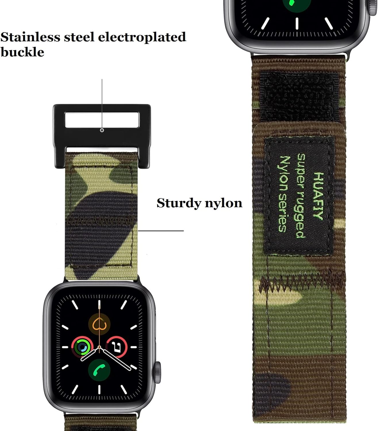 Nylon Rugged Apple Watch Band Compatible with Apple Watch band 40mm 41mm 42mm 44mm 45mm 49mm, nylon sports bracelet for Apple Watch strap, Velcro