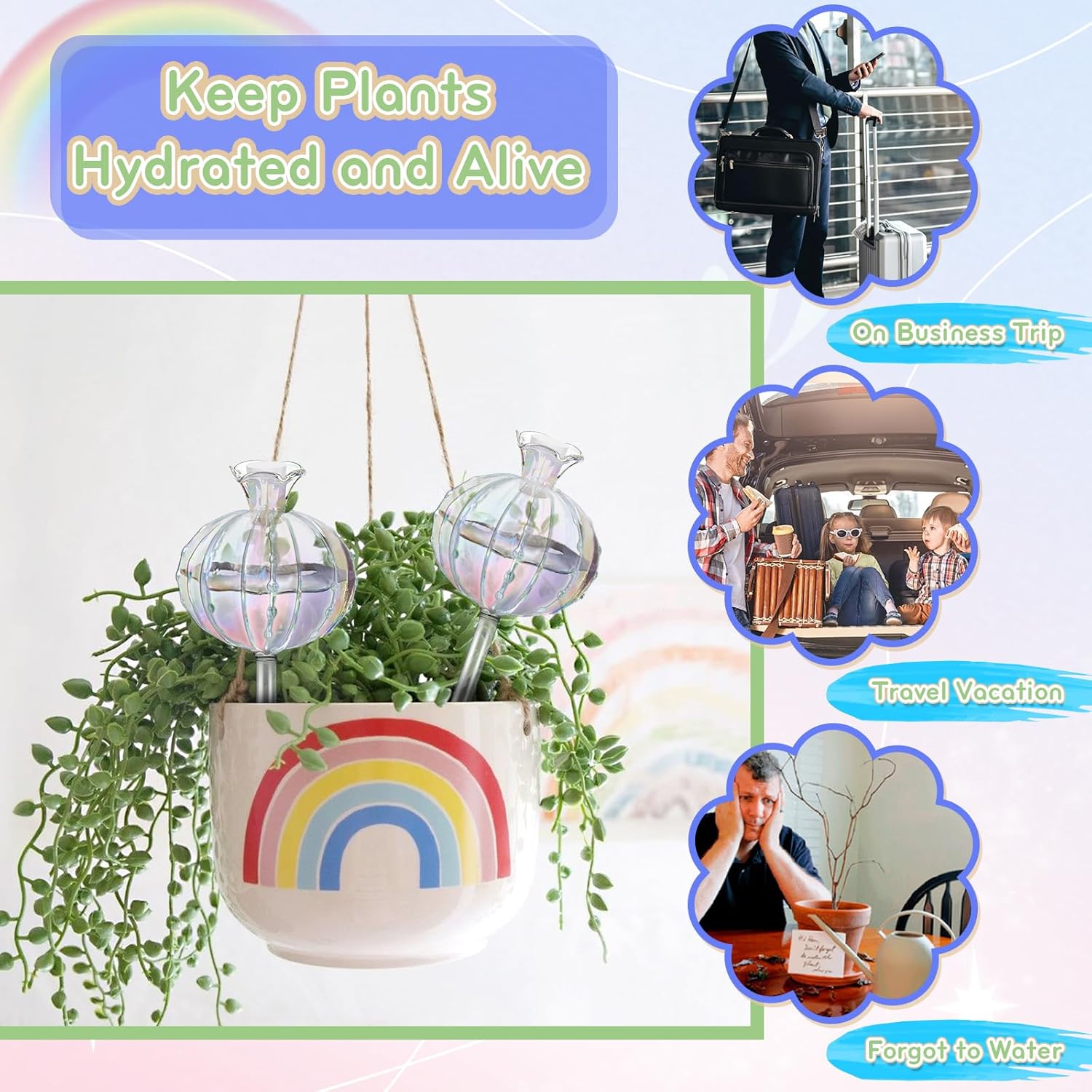 Jitnetiy Bombillas de riego de plantas, globos de riego de plantas, cactus de vidrio, inserto de maceta de riego automático para plantas de interior