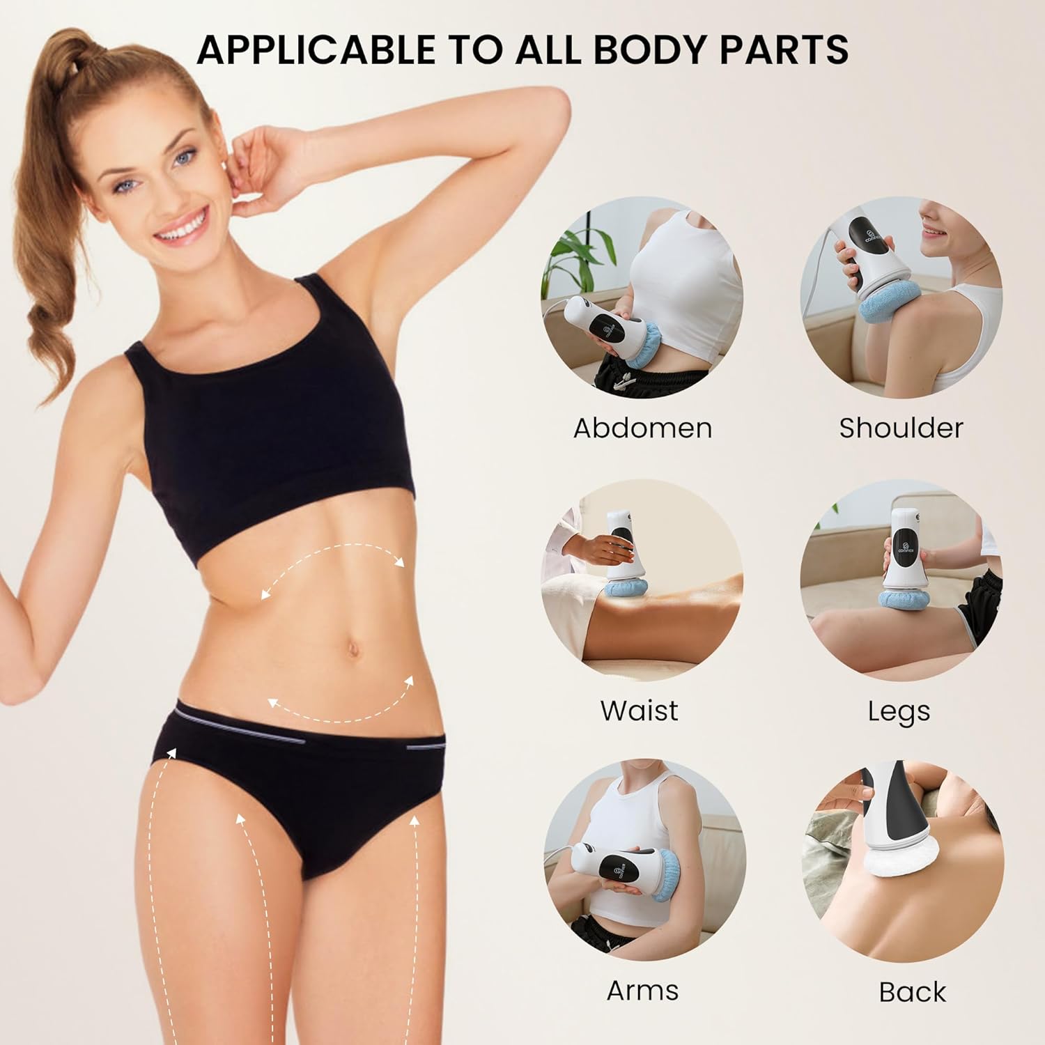 COMFIER Removedor de masajeador de celulitis, máquina de moldear el cuerpo con 5 cabezales de masaje y 6 almohadillas lavables, máquina de