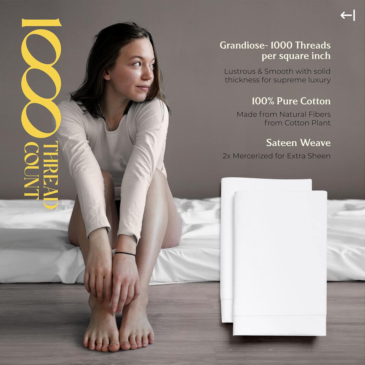Mayfair Linen Juego de 2 fundas de almohada tamaño King de 100 % algodón puro, calidad de algodón egipcio de 1000 hilos, suaves, transpirables y