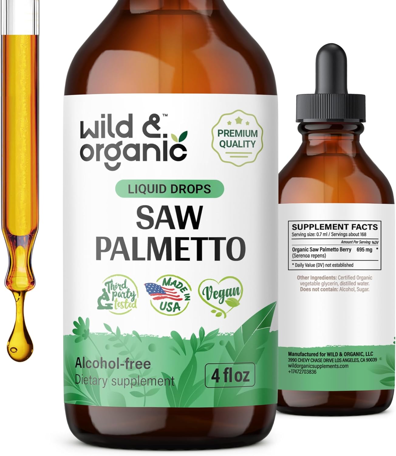Suplemento de extracto líquido de Saw Palmetto para hombres y mujeres, tintura orgánica de palma enana americana, vegana, gotas sin alcohol, 4 onzas
